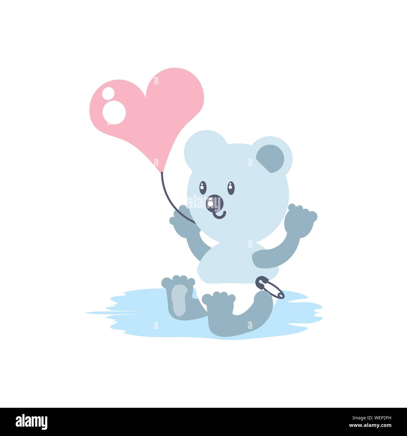 cute bear baby with balloon helium in heart shape vector illustration ...