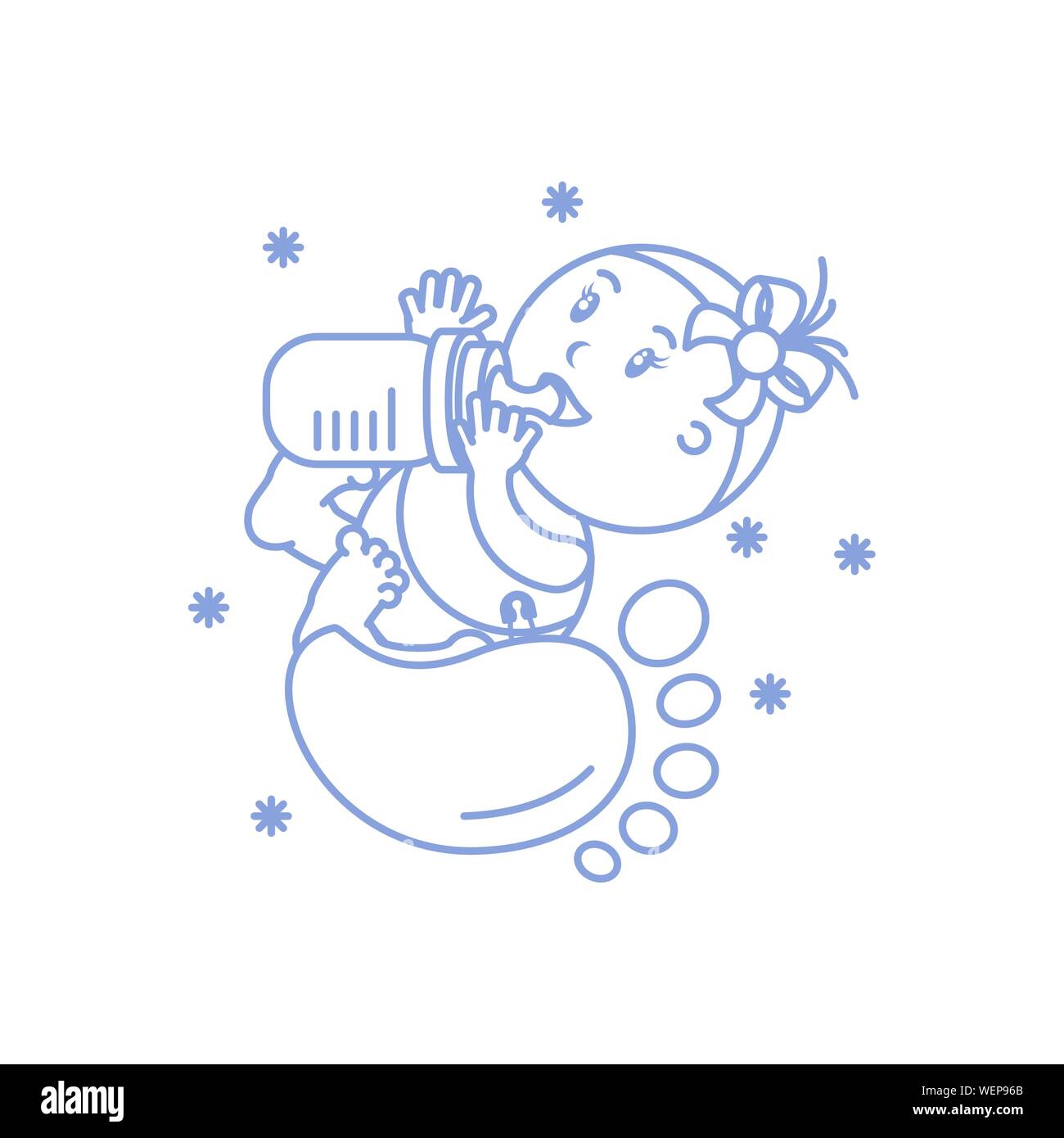 cute baby girl with bottle milk and footprint vector illustration ...