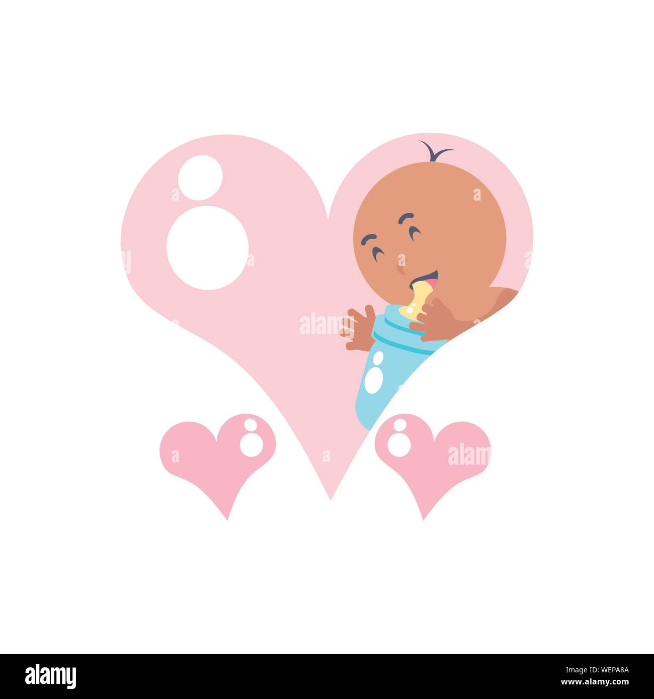 cute baby boy with bottle milk and hearts love vector illustration ...