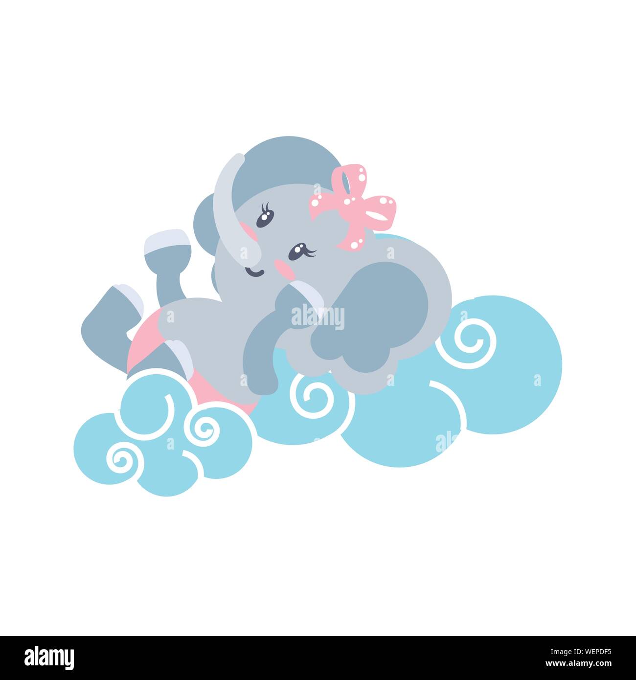 cute female elephant baby animal and clouds vector illustration design ...