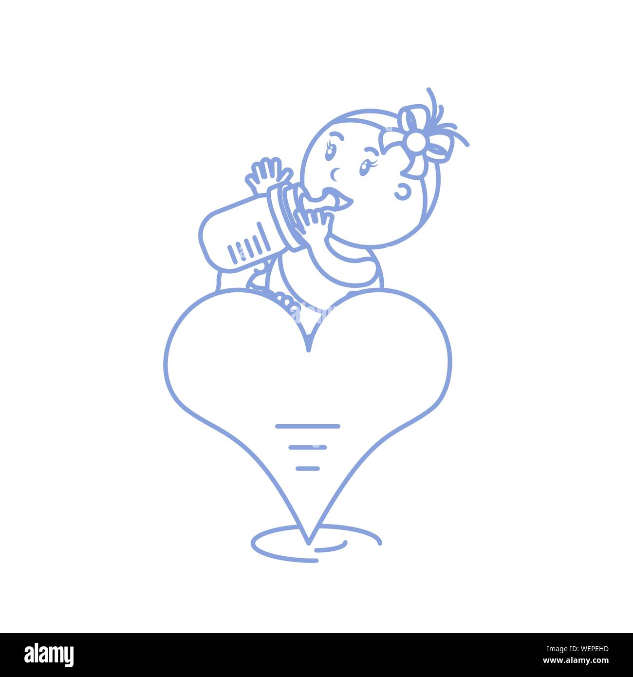cute baby girl with bottle milk in heart love vector illustration ...