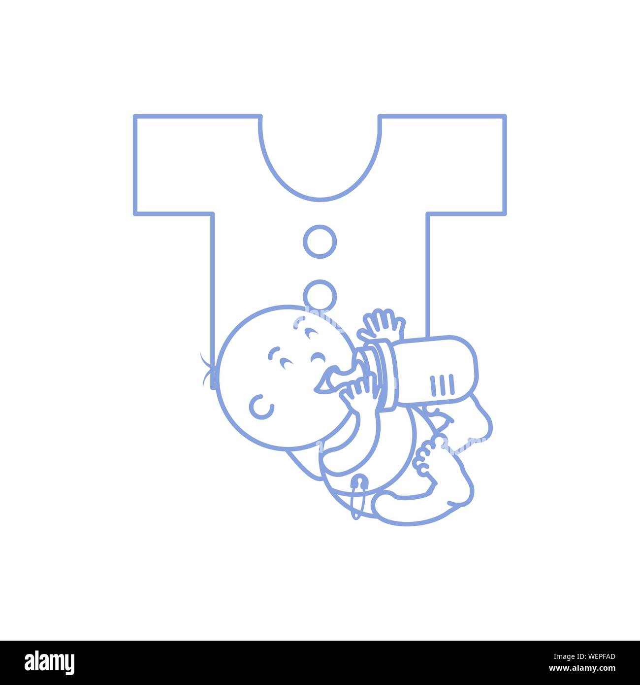 cute baby boy with bottle milk and clothes for baby vector illustration ...