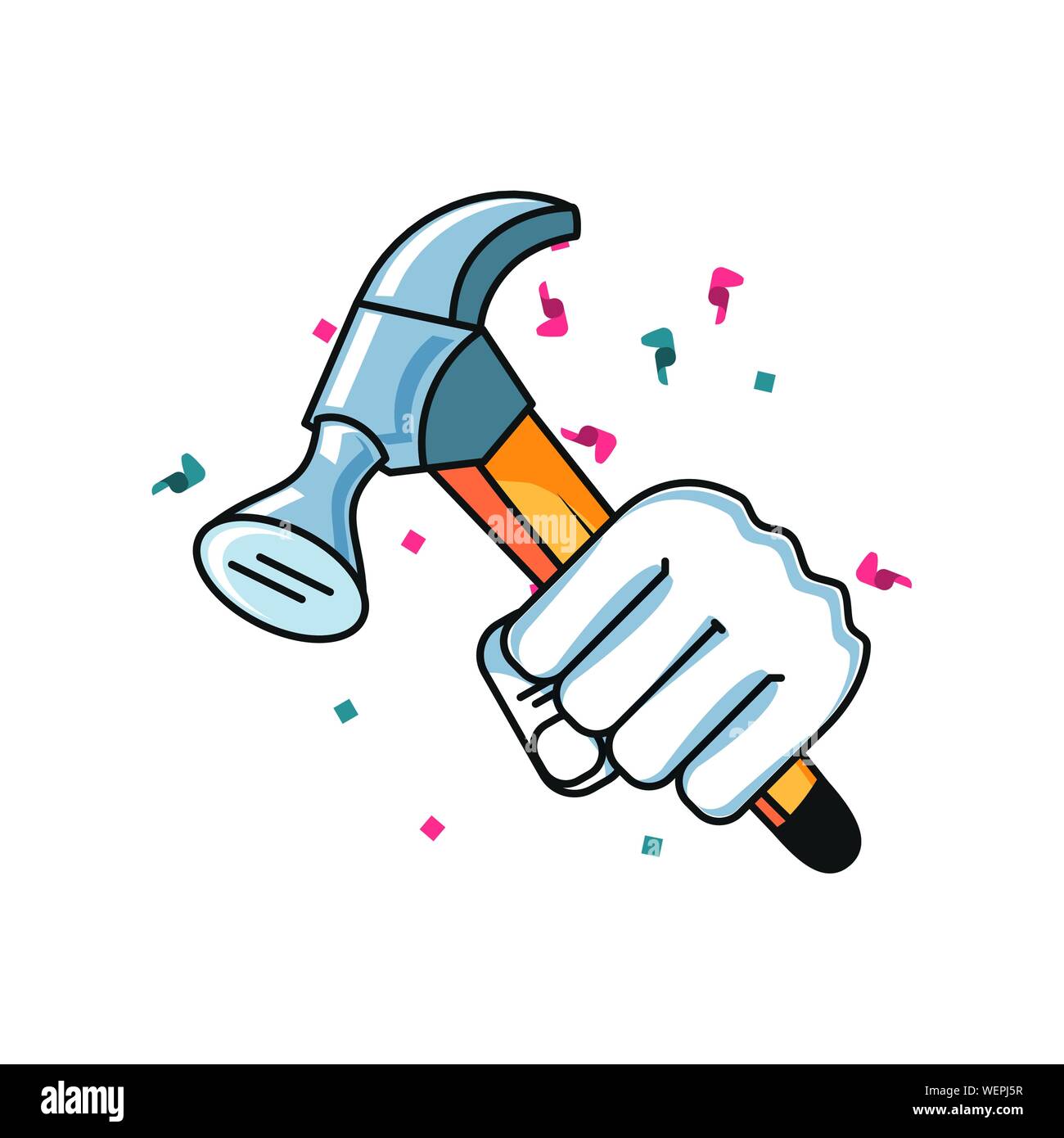 hammer tool with hand fist power vector illustration design Stock ...