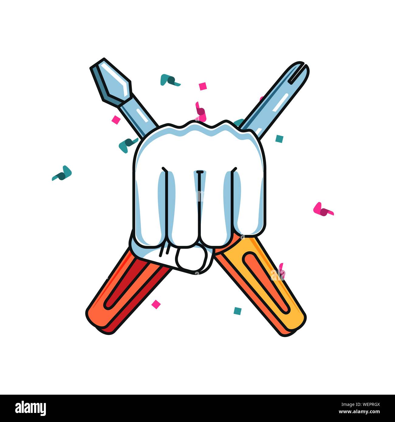 set of screwdrivers with hand fist power vector illustration design
