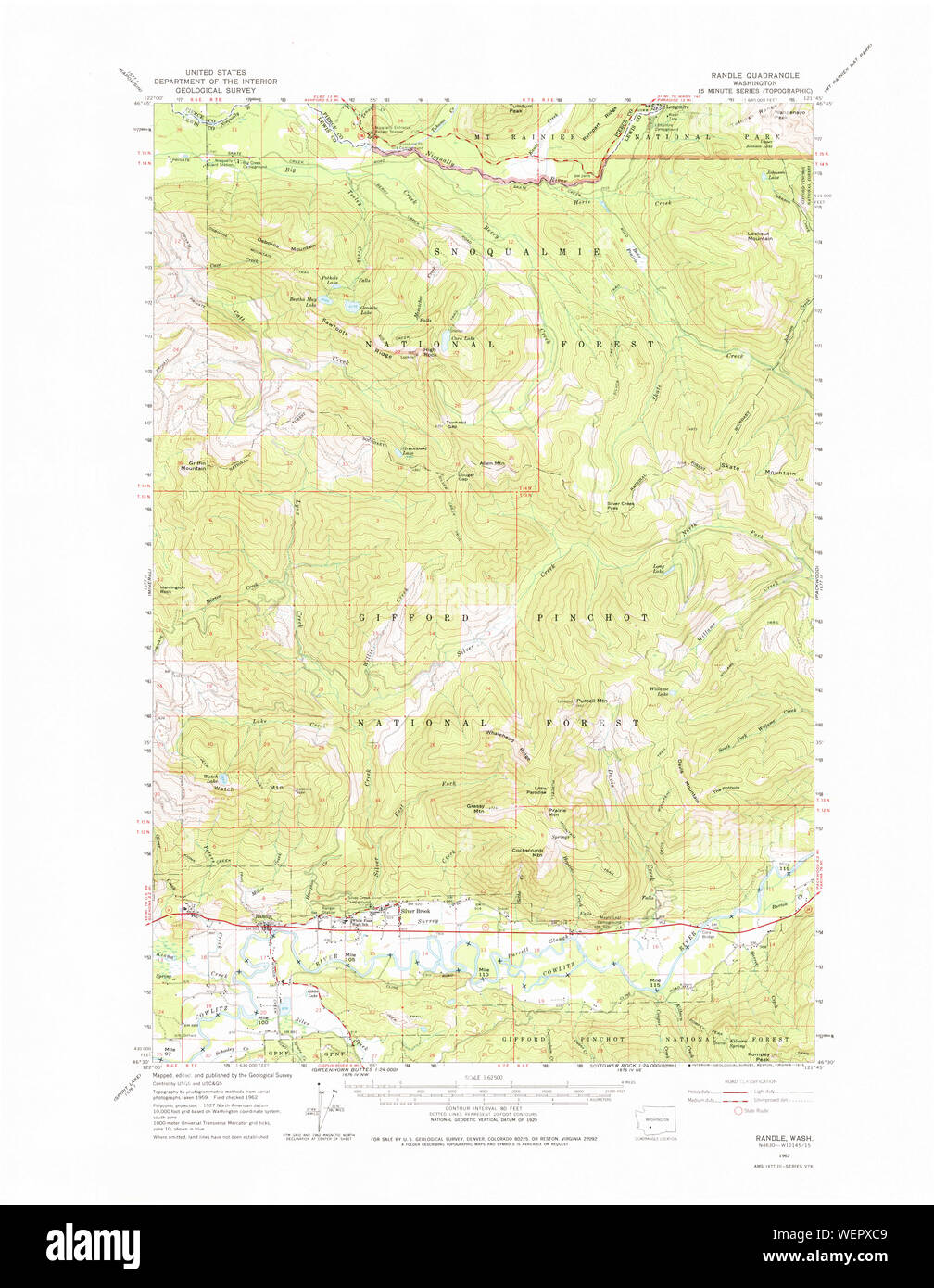 USGS Topo Map Washington State WA Randle 243371 1962 62500 Restoration Stock Photo