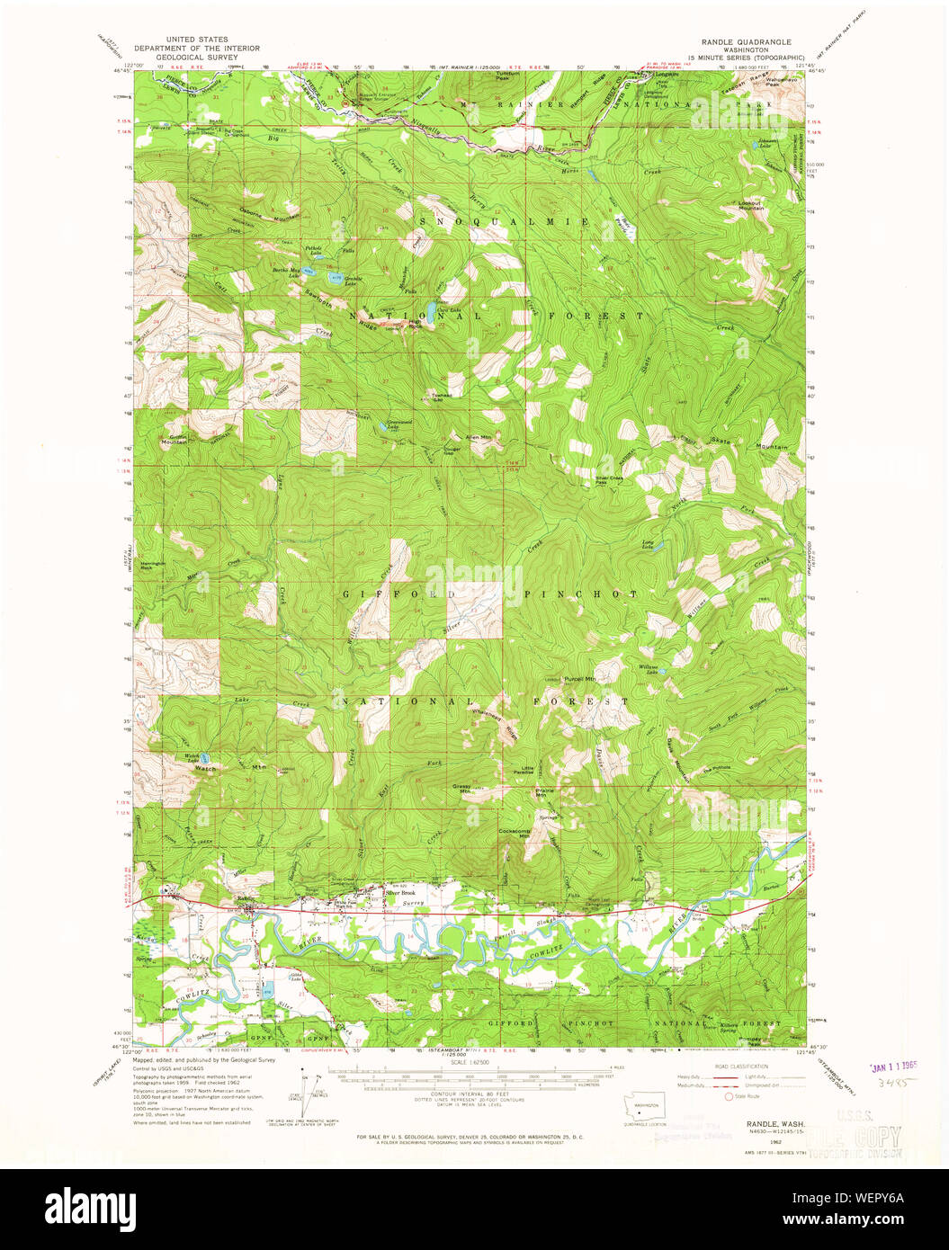 USGS Topo Map Washington State WA Randle 243373 1962 62500 Restoration Stock Photo