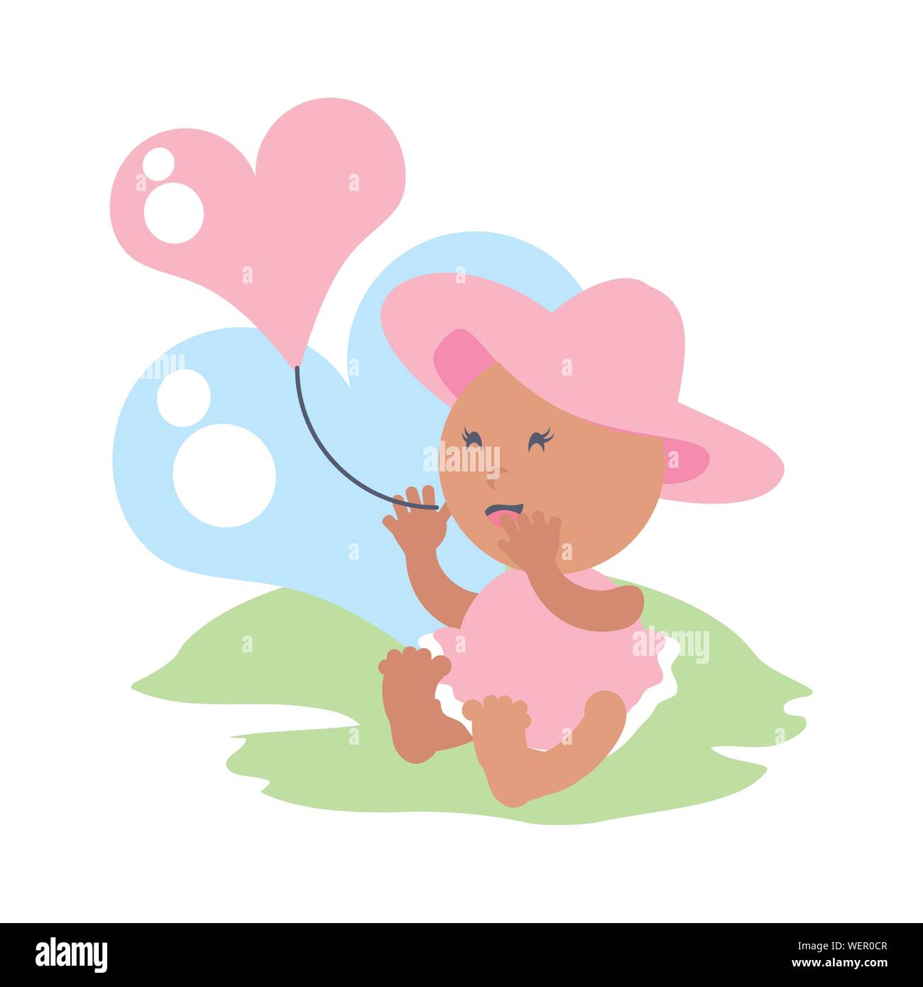 cute baby girl with hat and heart love vector illustration design Stock ...