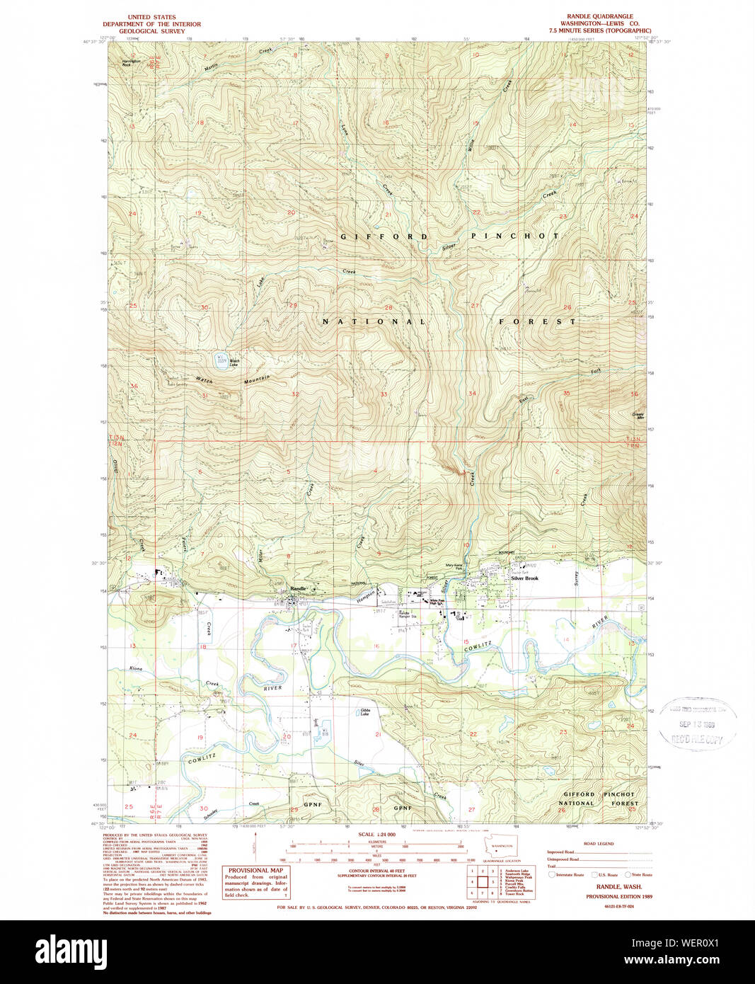 USGS Topo Map Washington State WA Randle 243374 1989 24000 Restoration Stock Photo