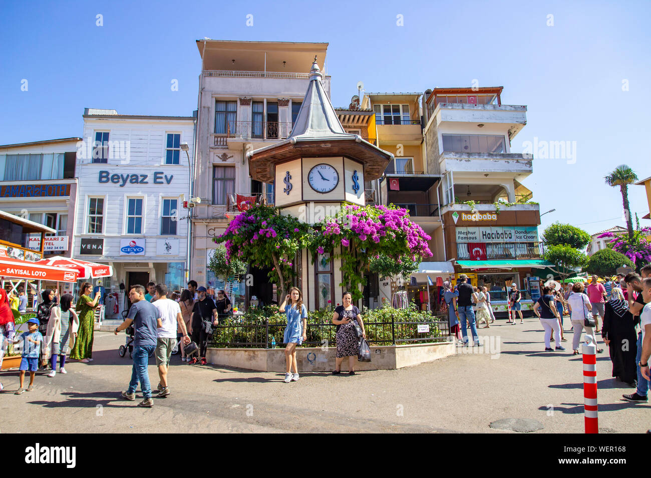 ISTANBUL/TURKEY- JULY 26,2019:View of Prince Islands(Buyukada).There are beautiful streets and old wooden houses. Phaeton and bicyle tour is famous an Stock Photo
