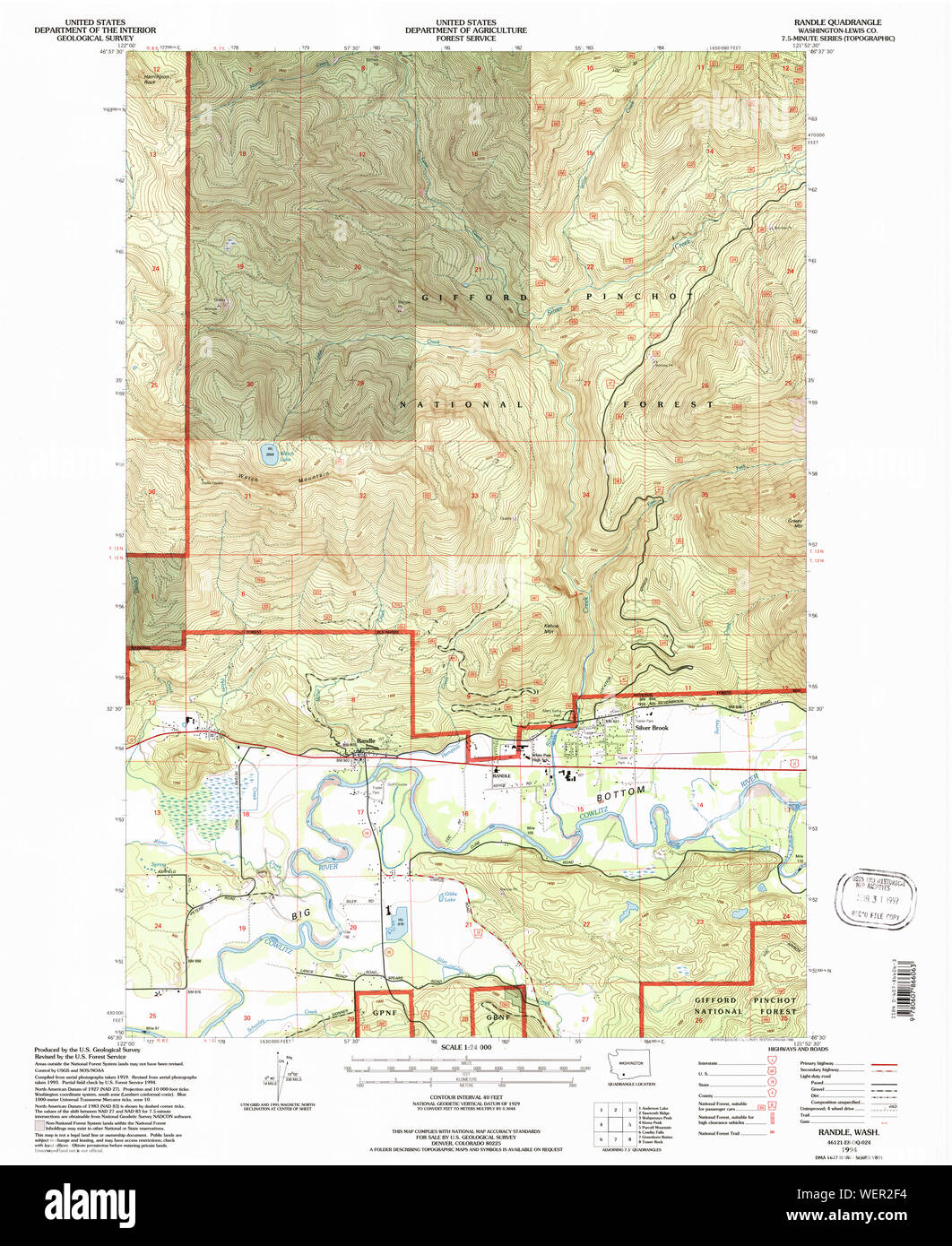 USGS Topo Map Washington State WA Randle 243375 1994 24000 Restoration Stock Photo