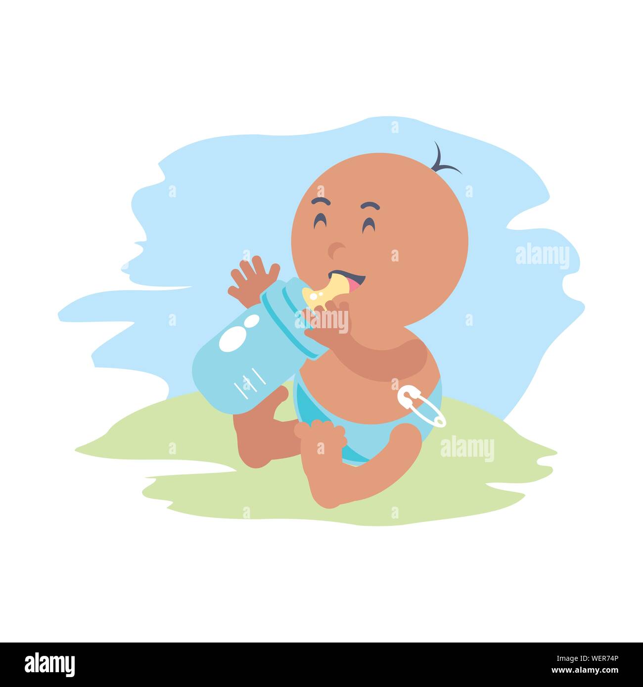 cute baby boy with bottle milk avatar character vector illustration ...