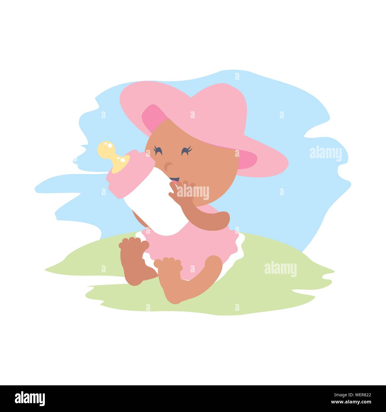 cute baby girl with bottle milk vector illustration design Stock Vector ...