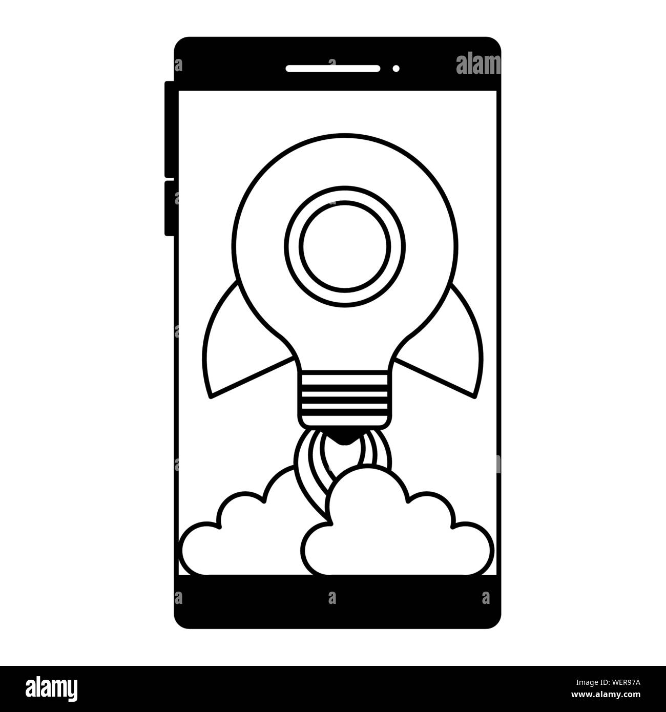smartphone with rocket bulb launcher Stock Vector Image & Art - Alamy