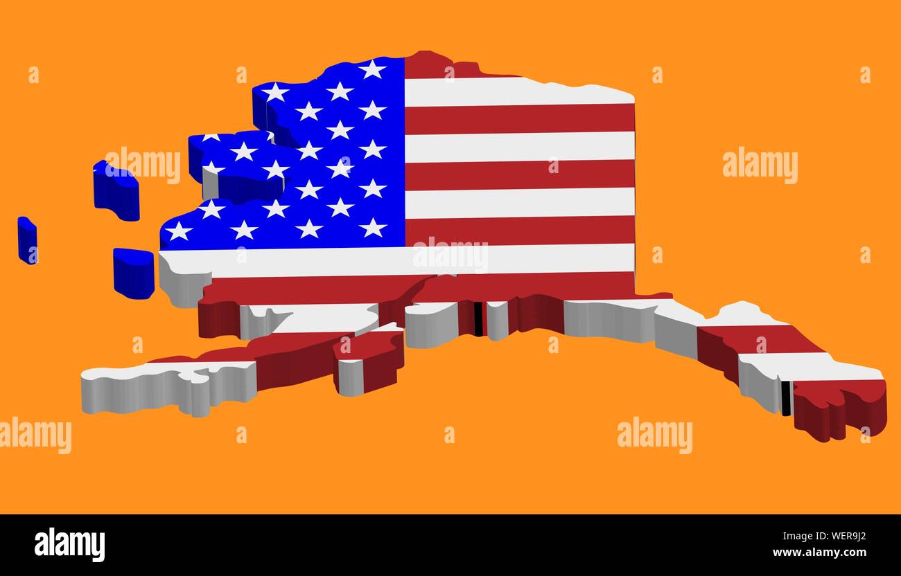 3D Map of the U.S. state of Alaska with American Flag.Vector illustration eps10 Stock Vector