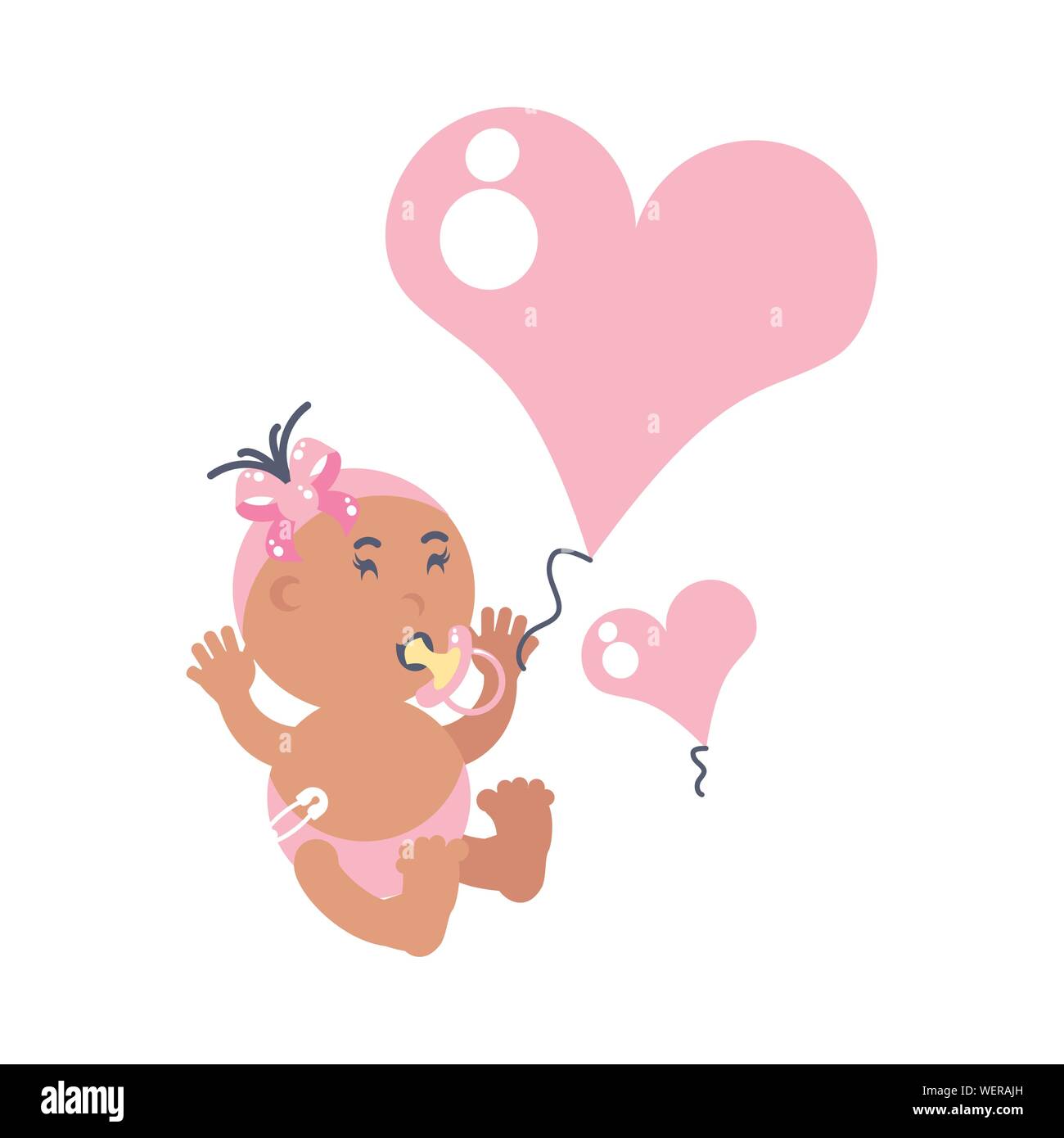 cute baby girl with pacifier and hearts love vector illustration design ...