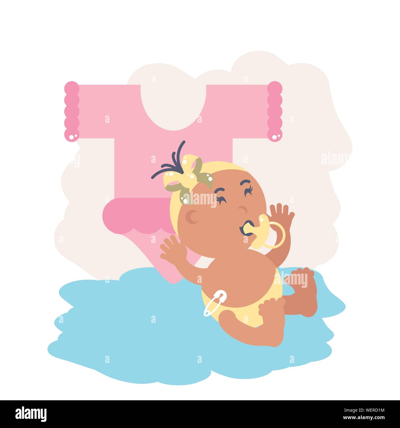 cute baby girl with pacifier and clothes for baby vector illustration ...