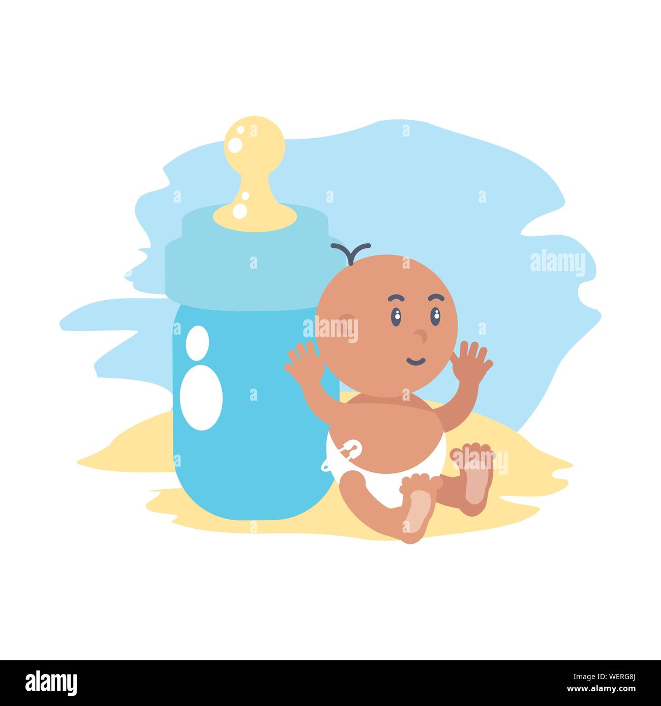 cute baby boy with bottle milk vector illustration design Stock Vector ...