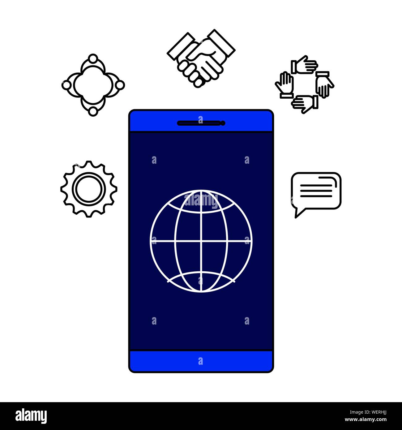 smartphone with sphere browser and set icons Stock Vector