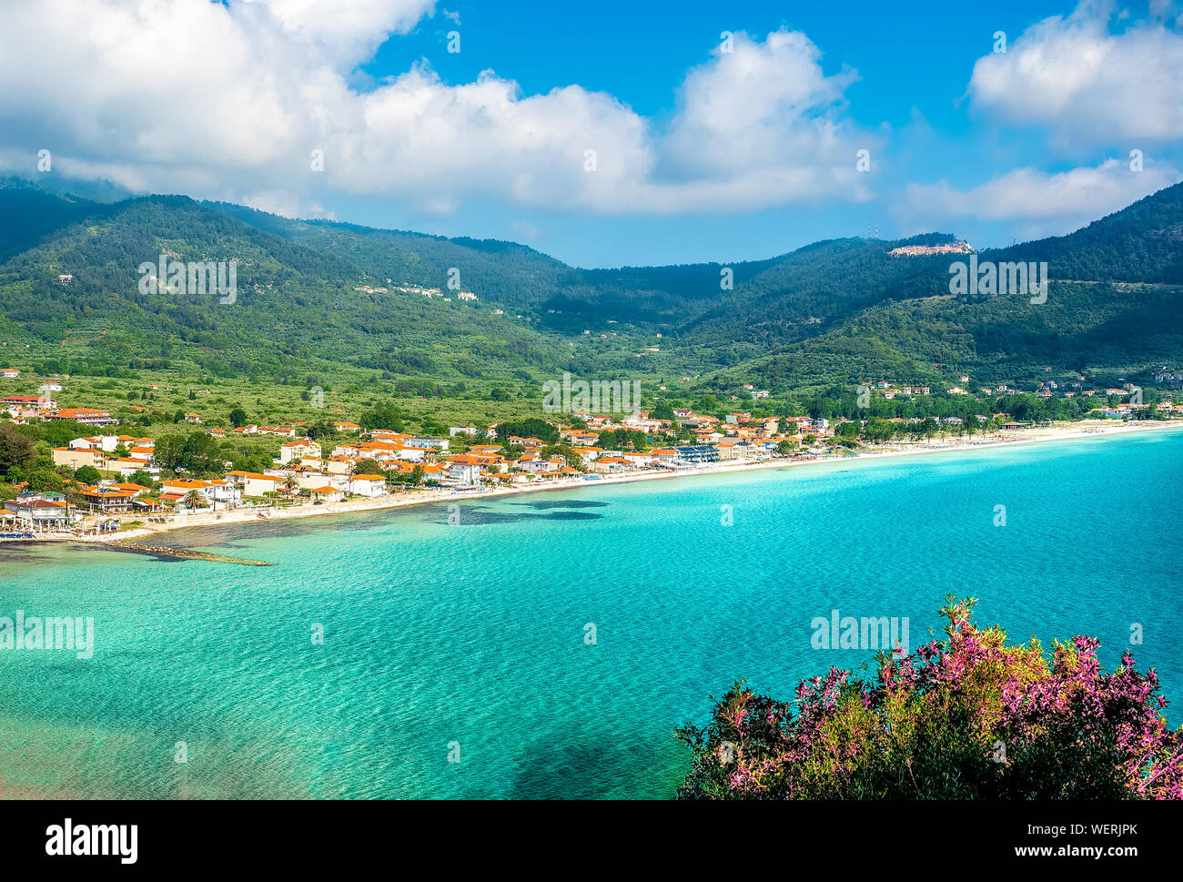 Landscape with Skala Potamia and Amazing Golden Beach on Thassos