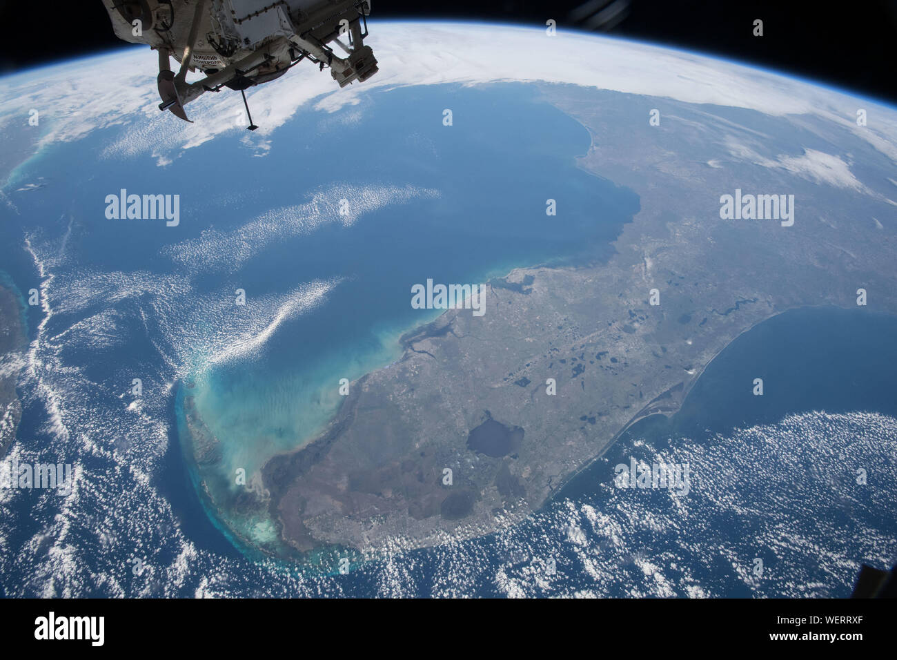 The U.S. State of Florida with the entire peninsular in view as seen by astronauts onboard the International Space Station March 7, 2017 in Earth Orbit. Stock Photo