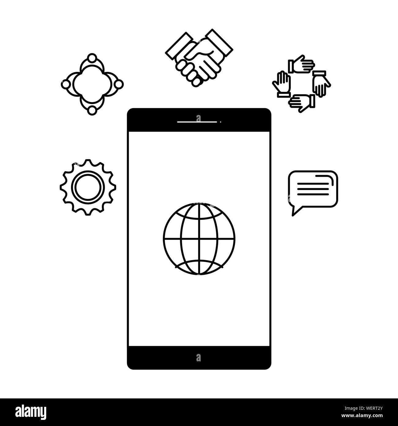 smartphone with sphere browser and set icons Stock Vector