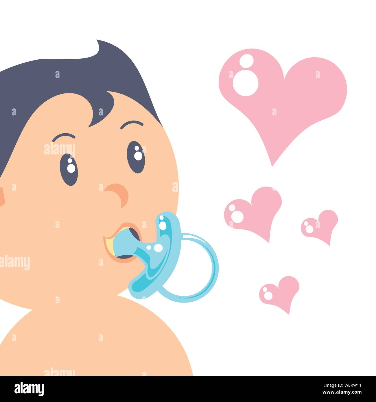 cute baby boy with pacifier and hearts love vector illustration design ...