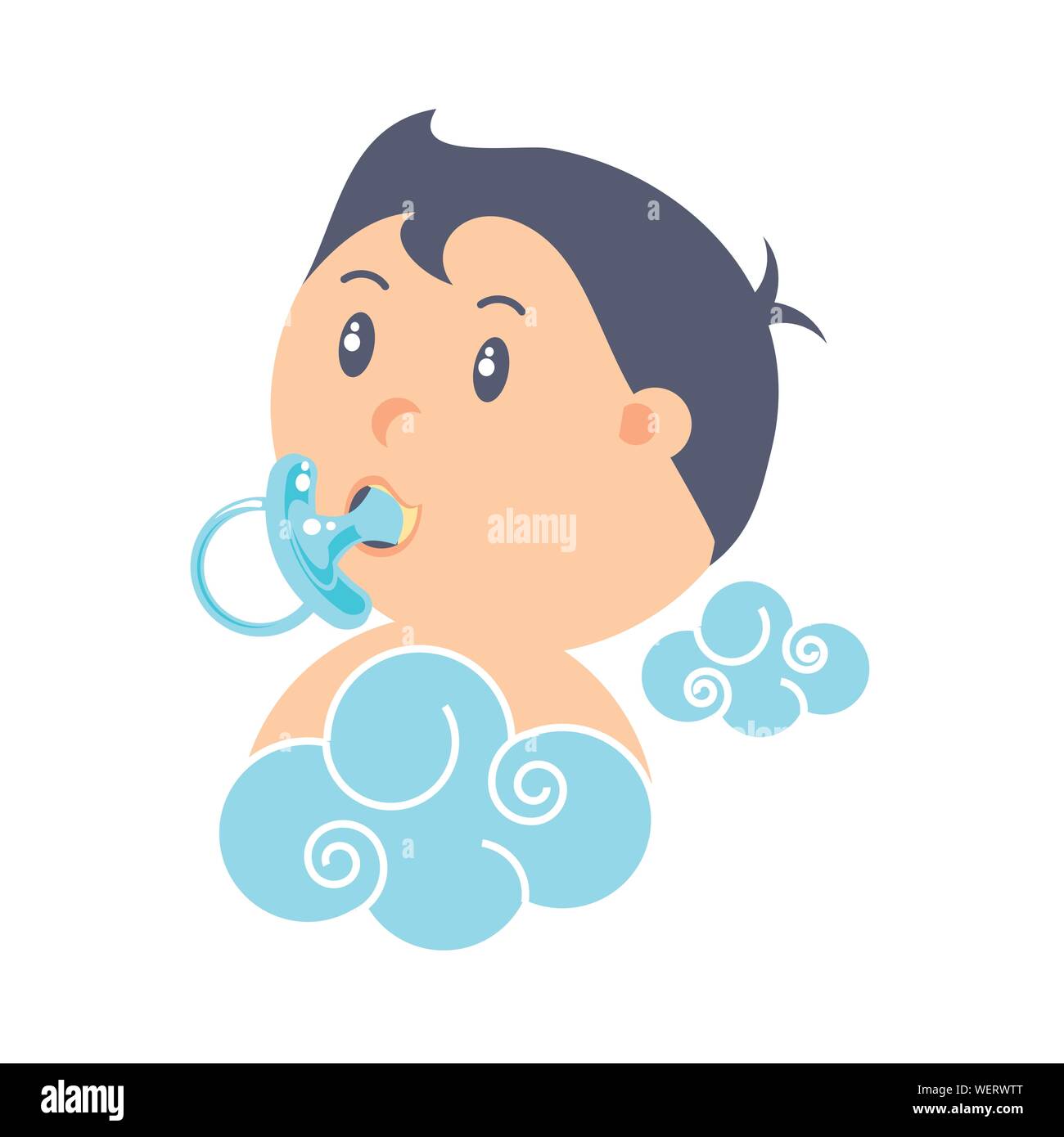 cute baby boy with pacifier and clouds vector illustration design Stock ...