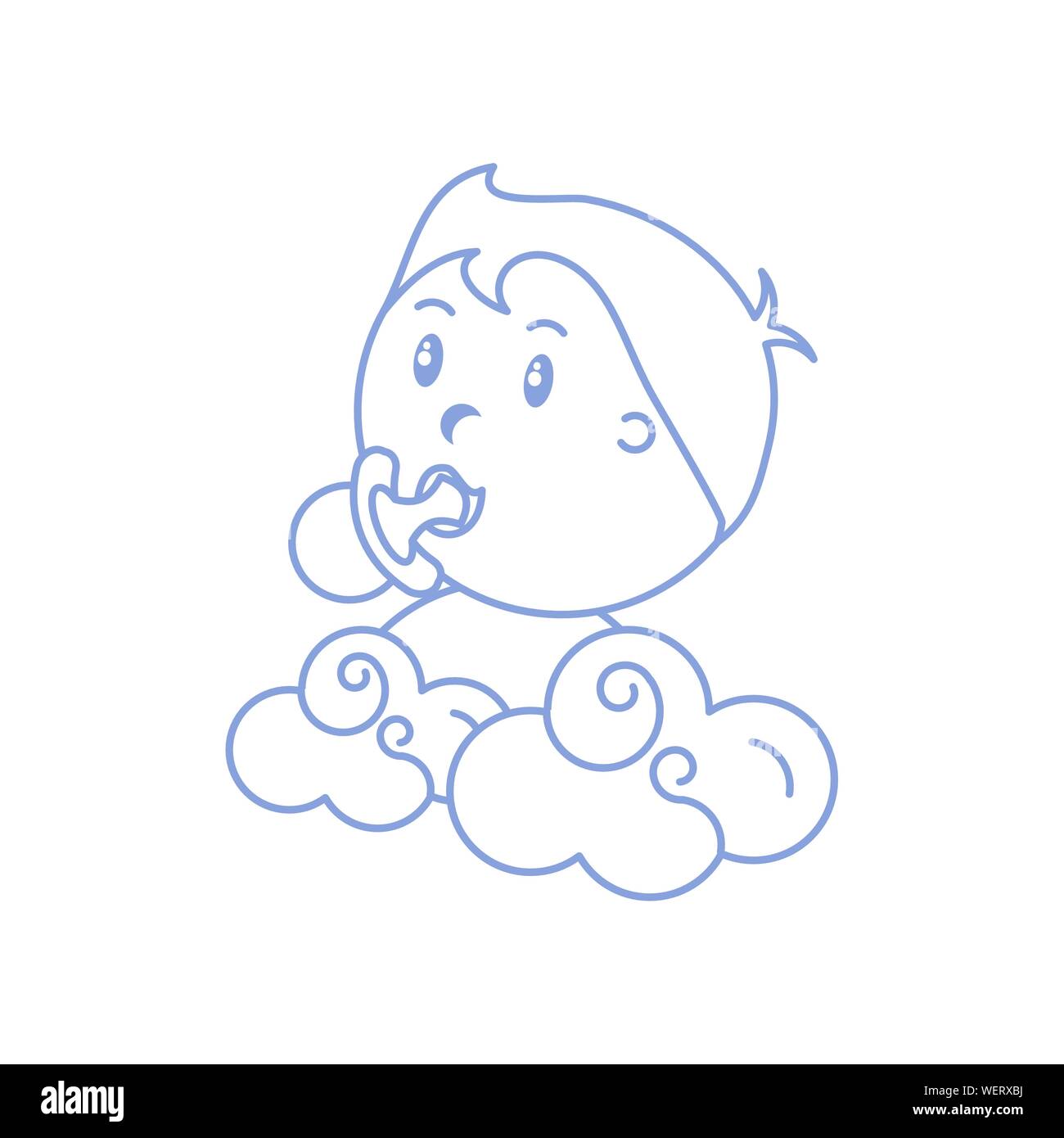 cute baby boy with pacifier and cloud vector illustration design Stock ...