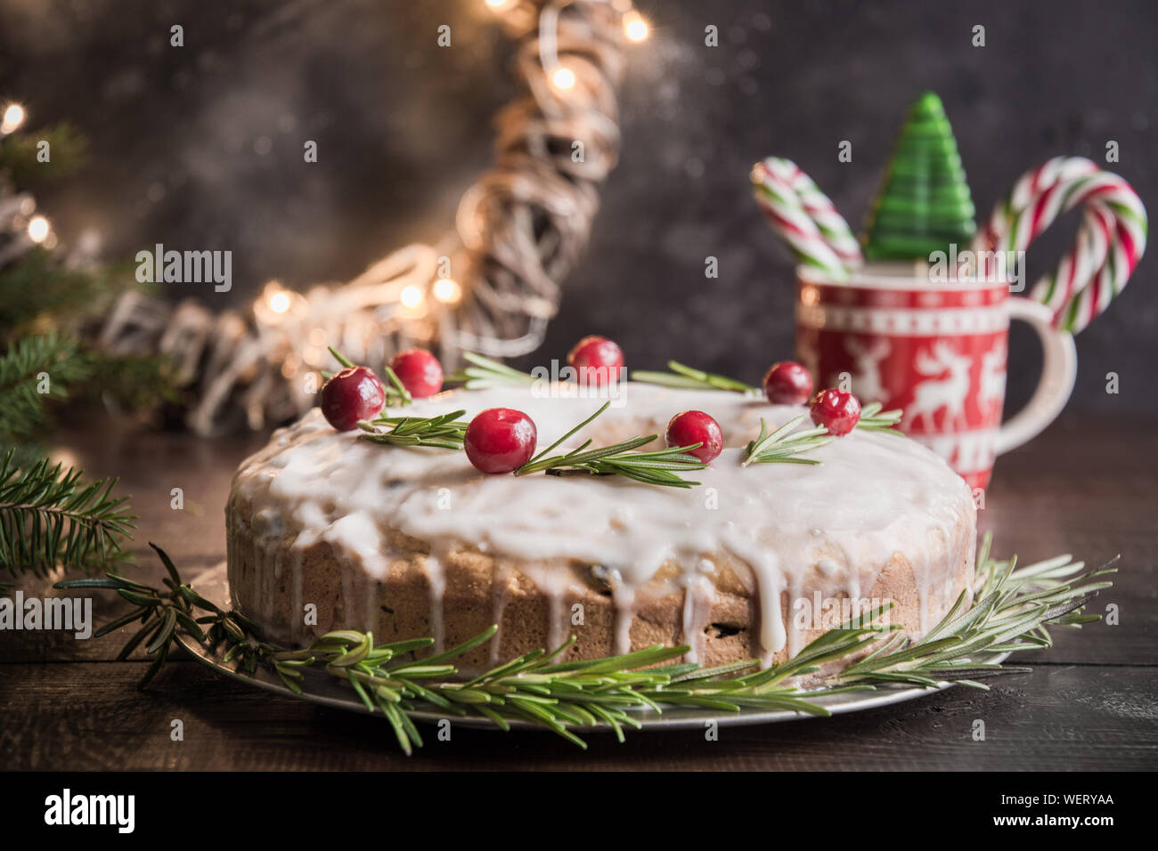 Traditional Homemade Christmas Cake Decorated Cranberry And