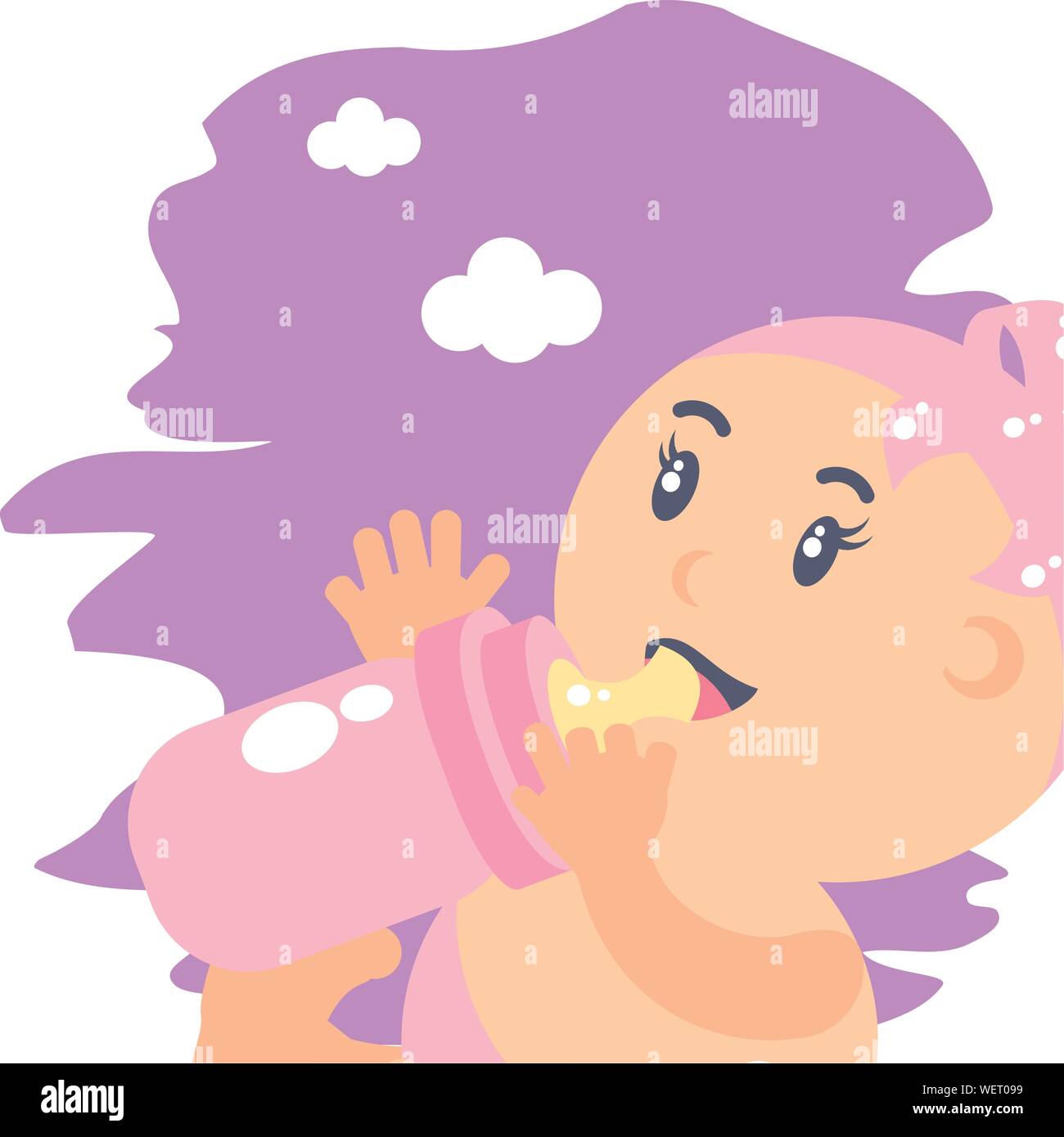 cute baby girl with bottle milk avatar character vector illustration ...