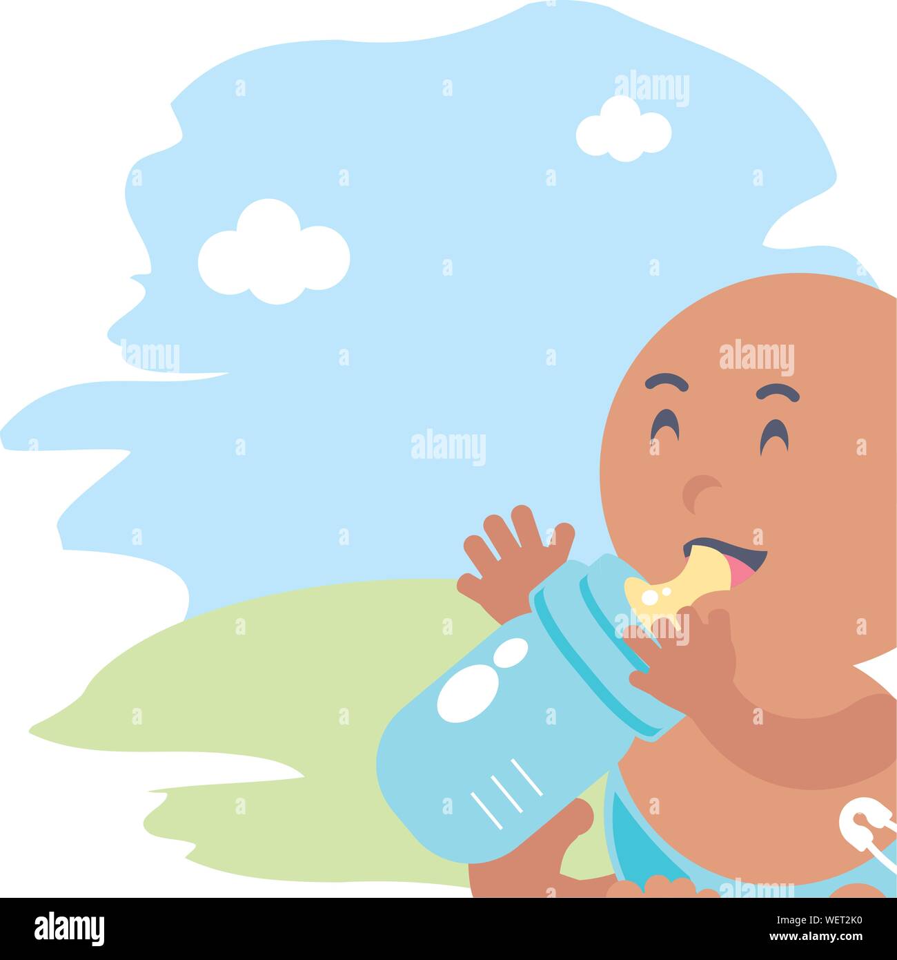 cute baby boy with bottle milk avatar character vector illustration ...