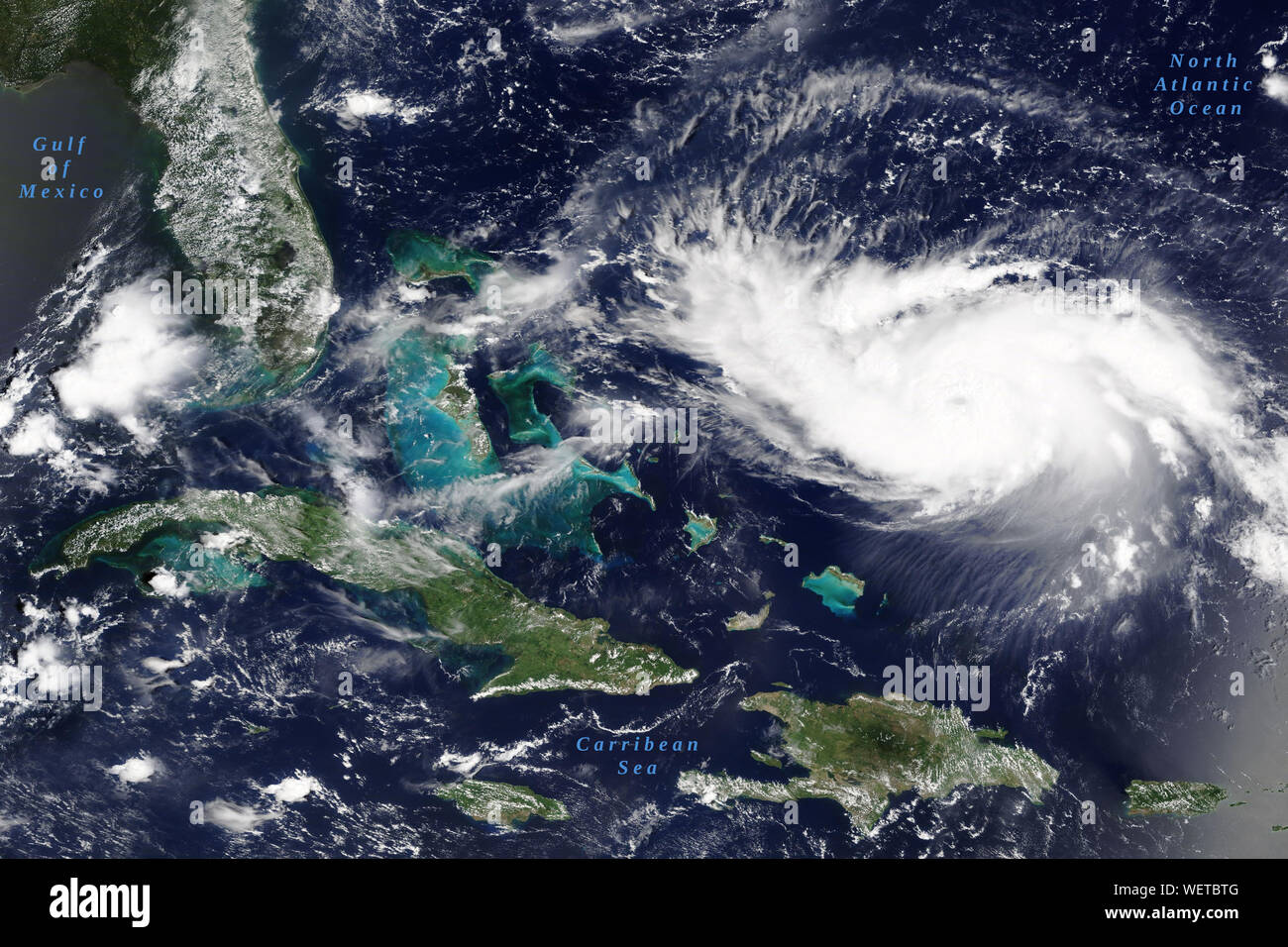 Hurricane Dorian in the Carribean Sea on its way to US mainland in August 2019 - Elements of this image furnished by NASA Stock Photo