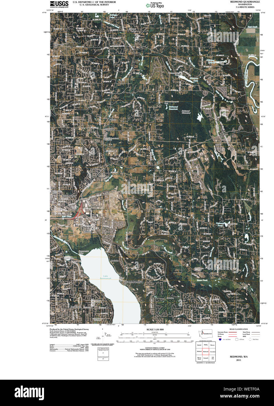 USGS Topo Map Washington State WA Redmond 20110422 TM Restoration Stock Photo