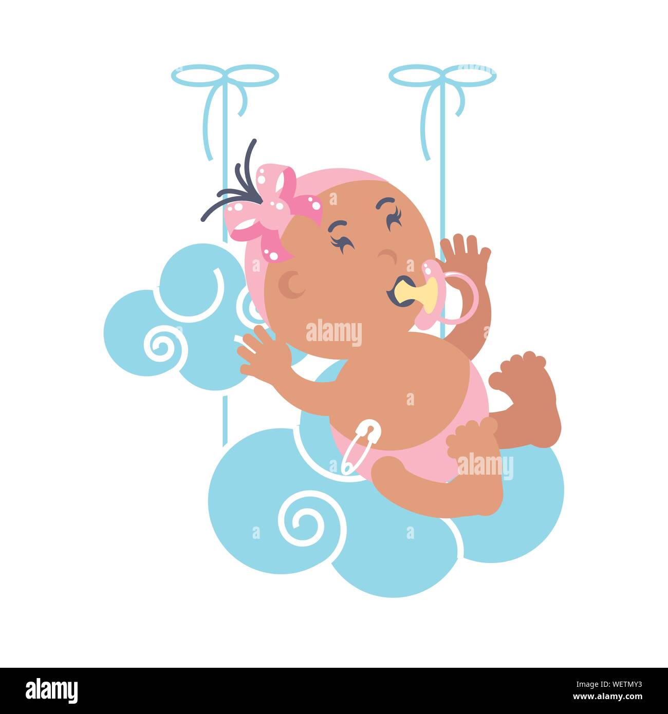 cute baby girl with pacifier and clouds vector illustration design ...