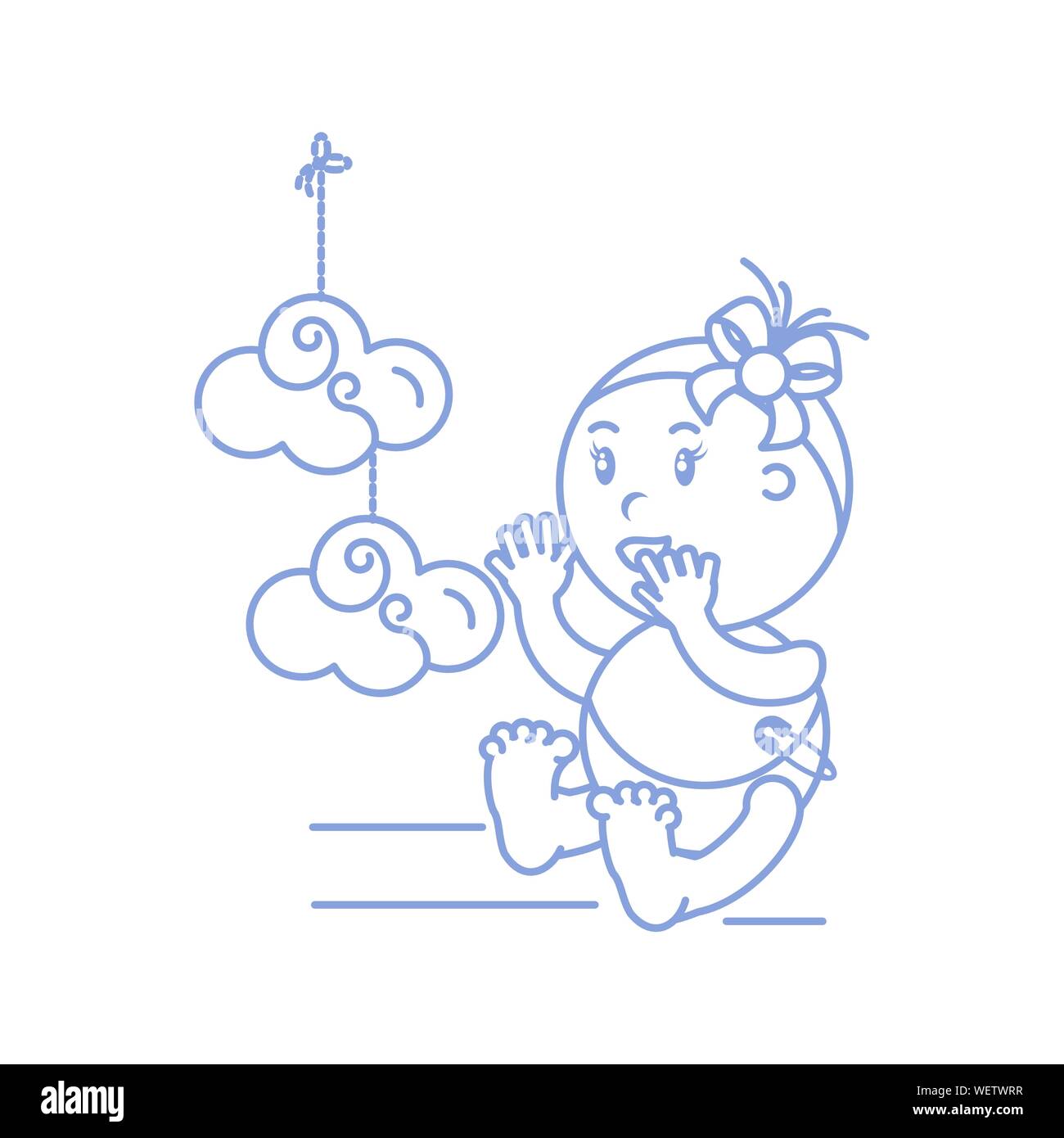 cute baby girl with clouds hanging vector illustration design Stock ...