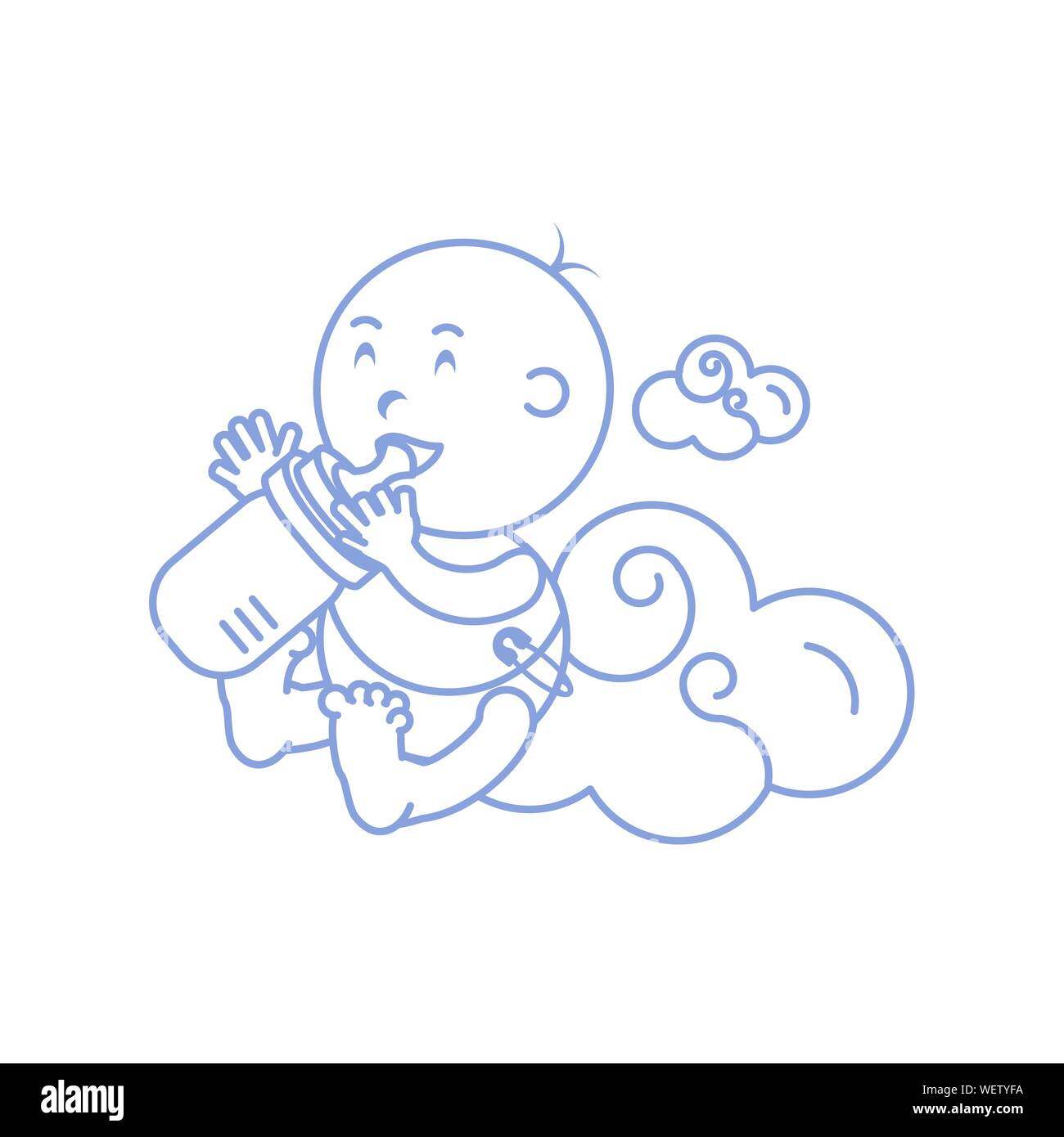 cute baby boy with bottle milk and cloud vector illustration design ...