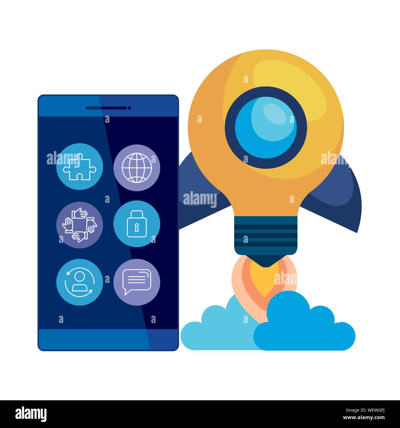 smartphone with rocket bulb launcher Stock Vector Image & Art - Alamy