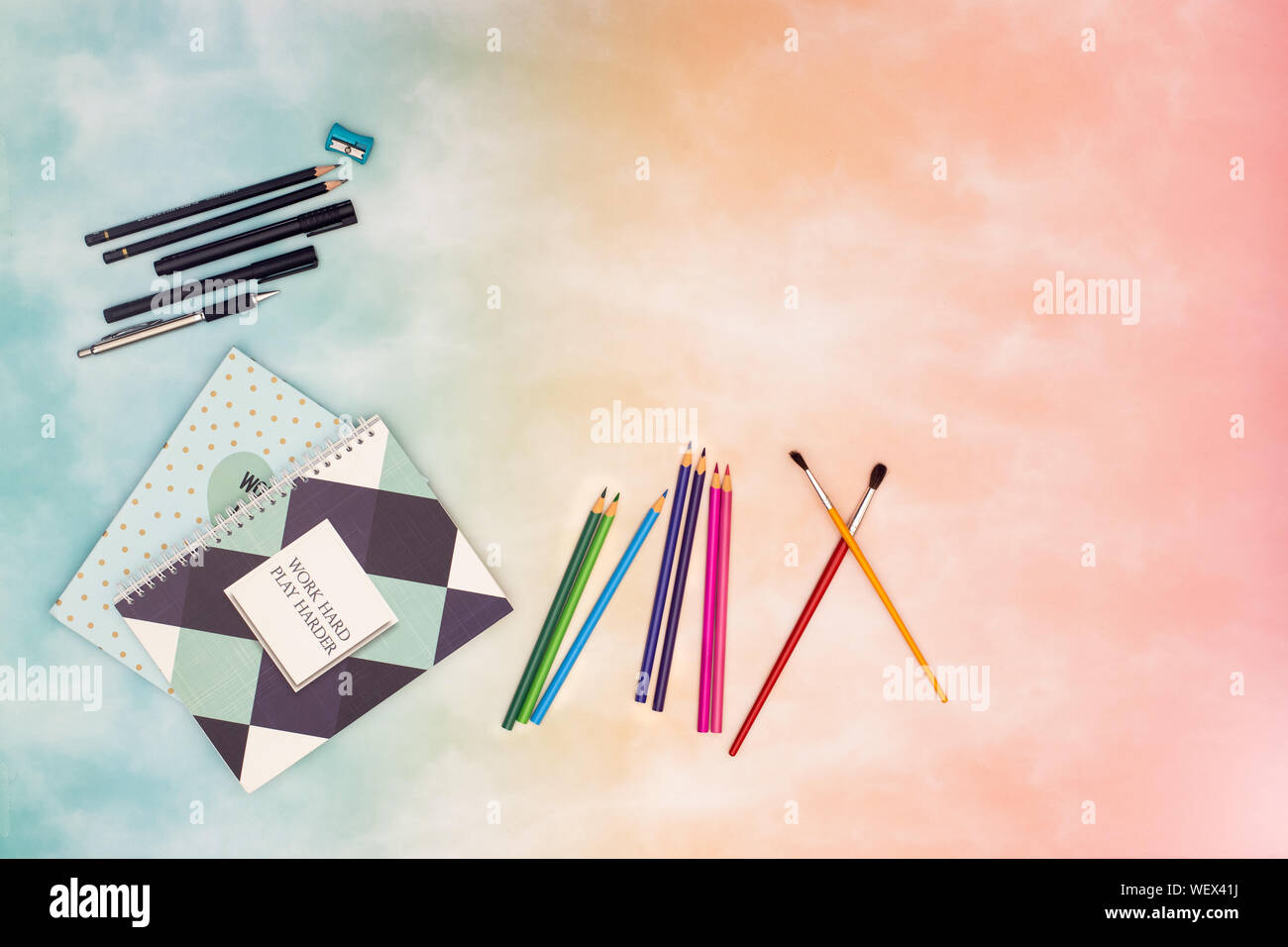 Back to school - School and art supplies on the background Stock Photo