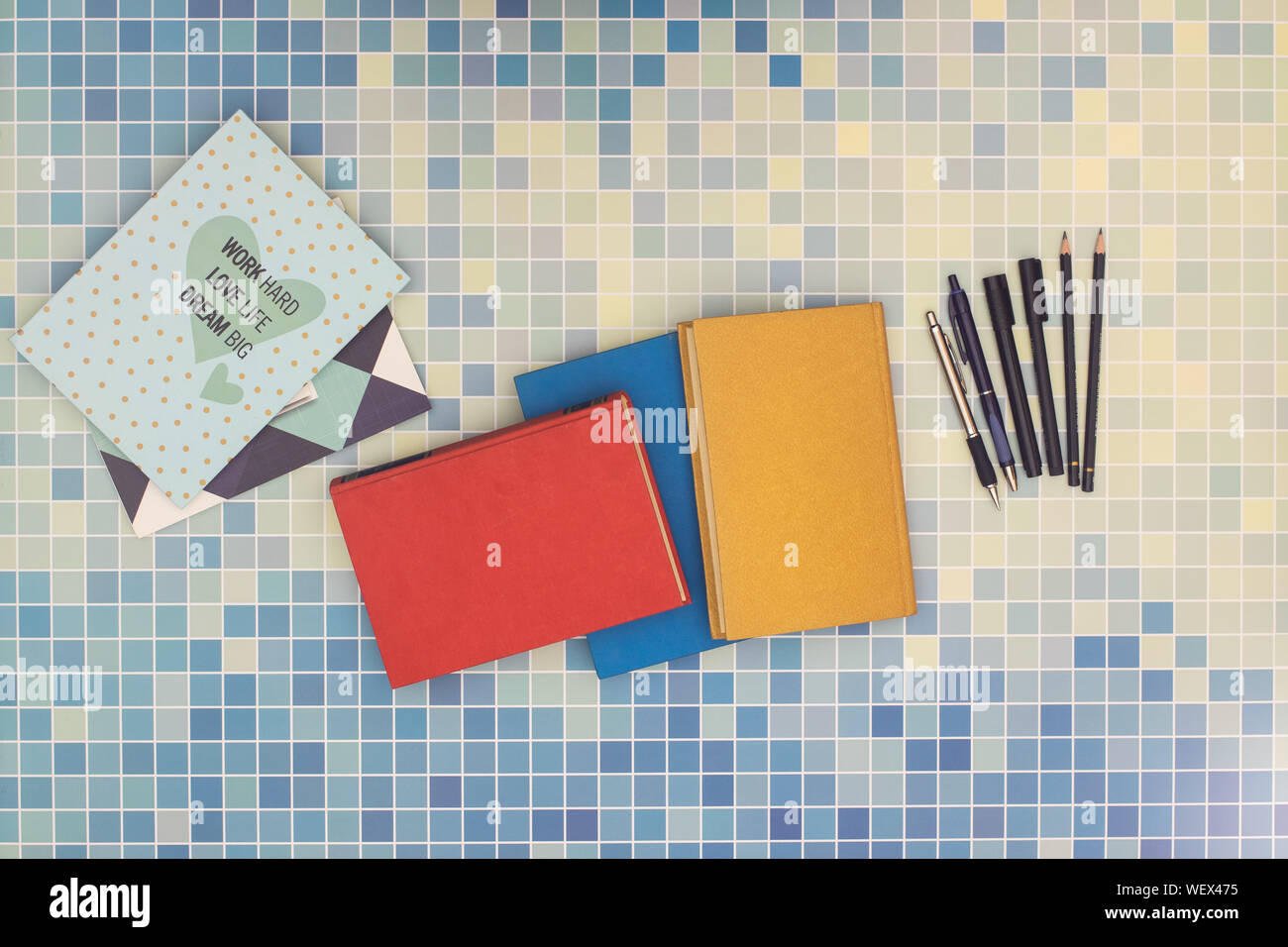 Back to school - School and art supplies on the background Stock Photo