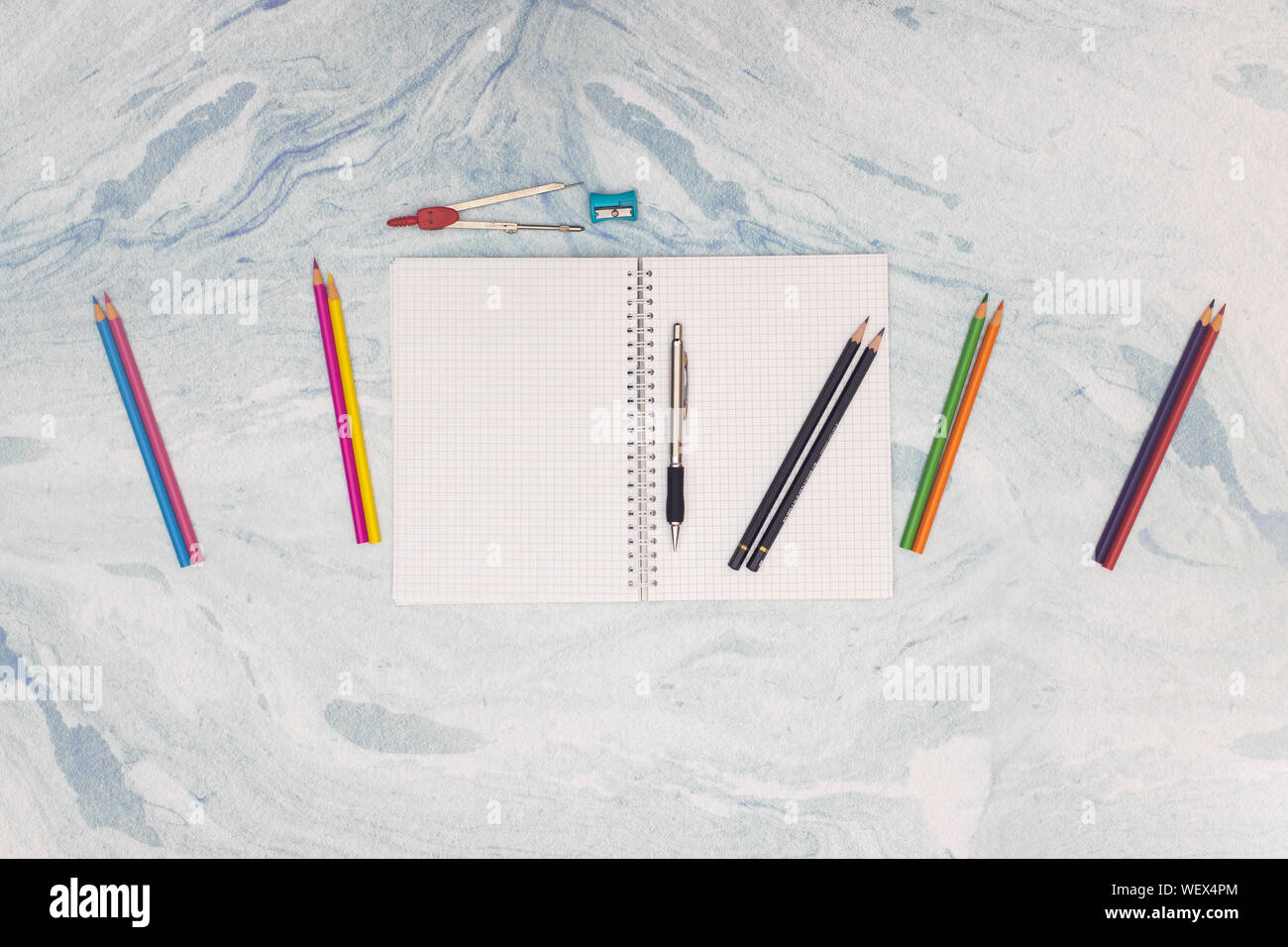 Back to school - School and art supplies on the background Stock Photo