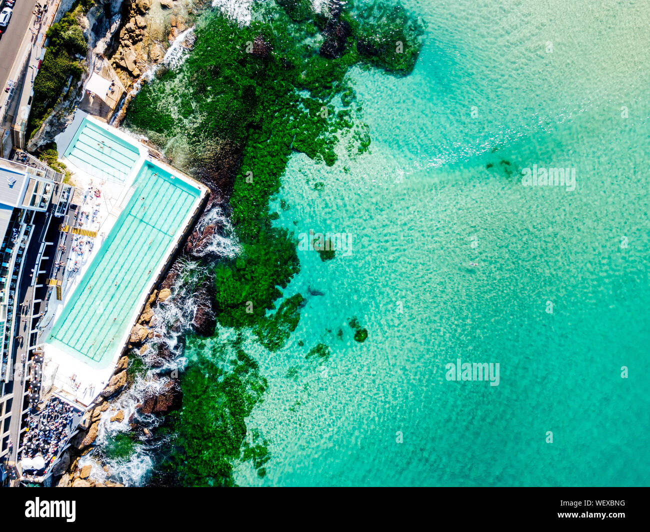 Bondi Beach aerial view with blue water Stock Photo