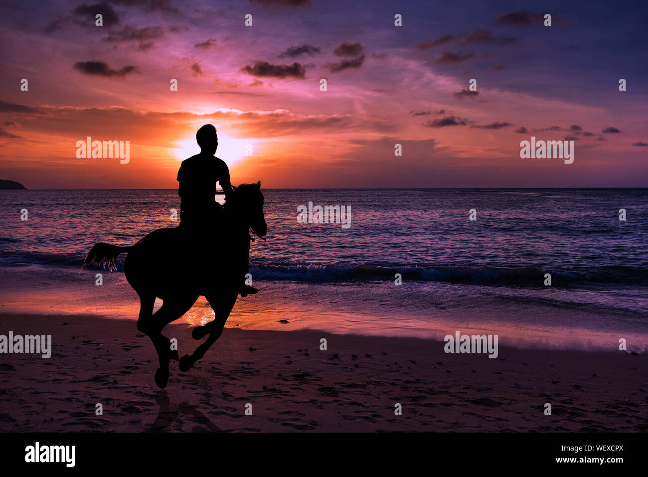 Silhouette man horse against sunset hi-res stock photography and images ...
