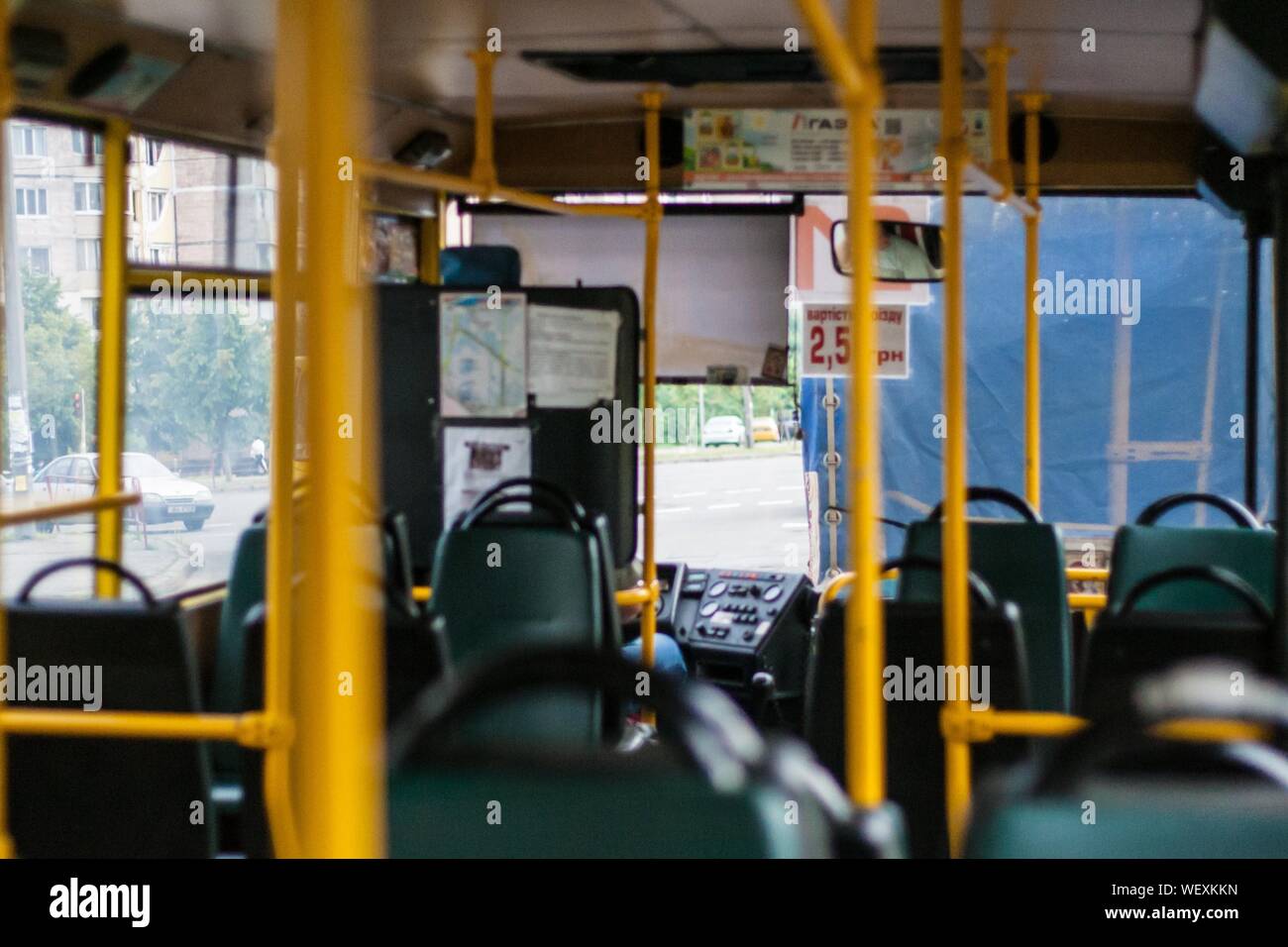 Interior Of Bus In City Stock Photo