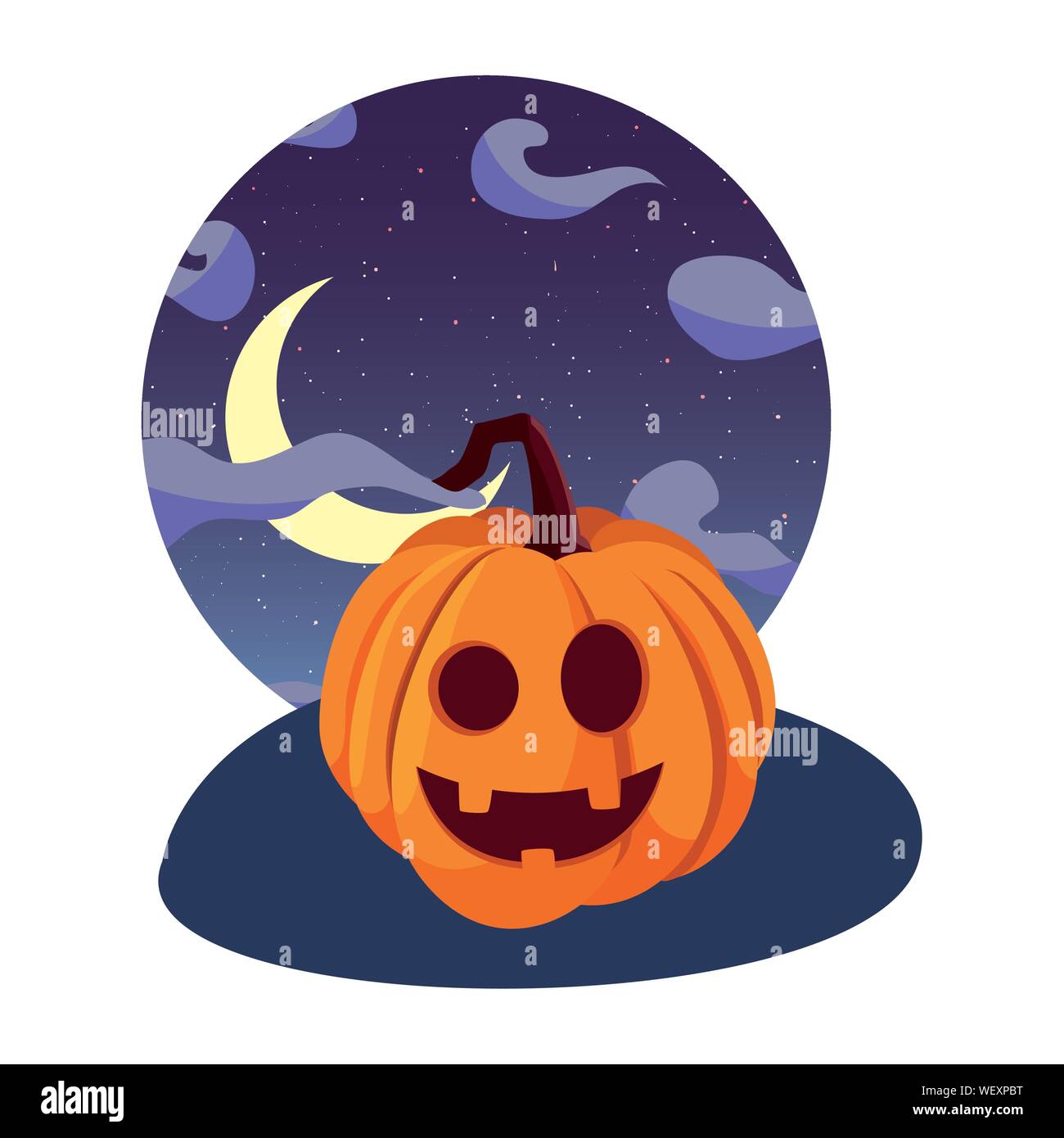 pumpkin happy halloween celebration moon night sky vector illustration ...