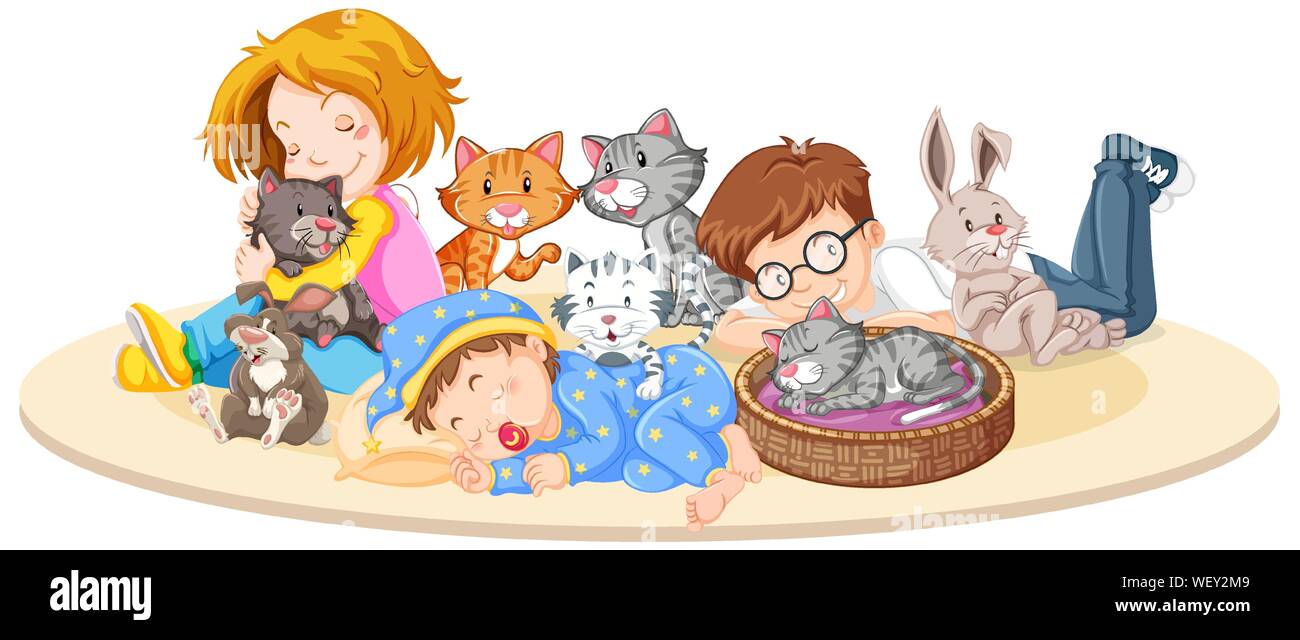 Children with animals on isolated background illustration Stock Vector ...