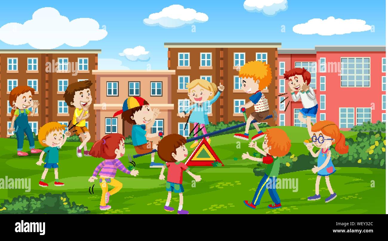Active kids playing in outdoor scene illustration Stock Vector Image \u0026 Art  - Alamy, image size:1300x808