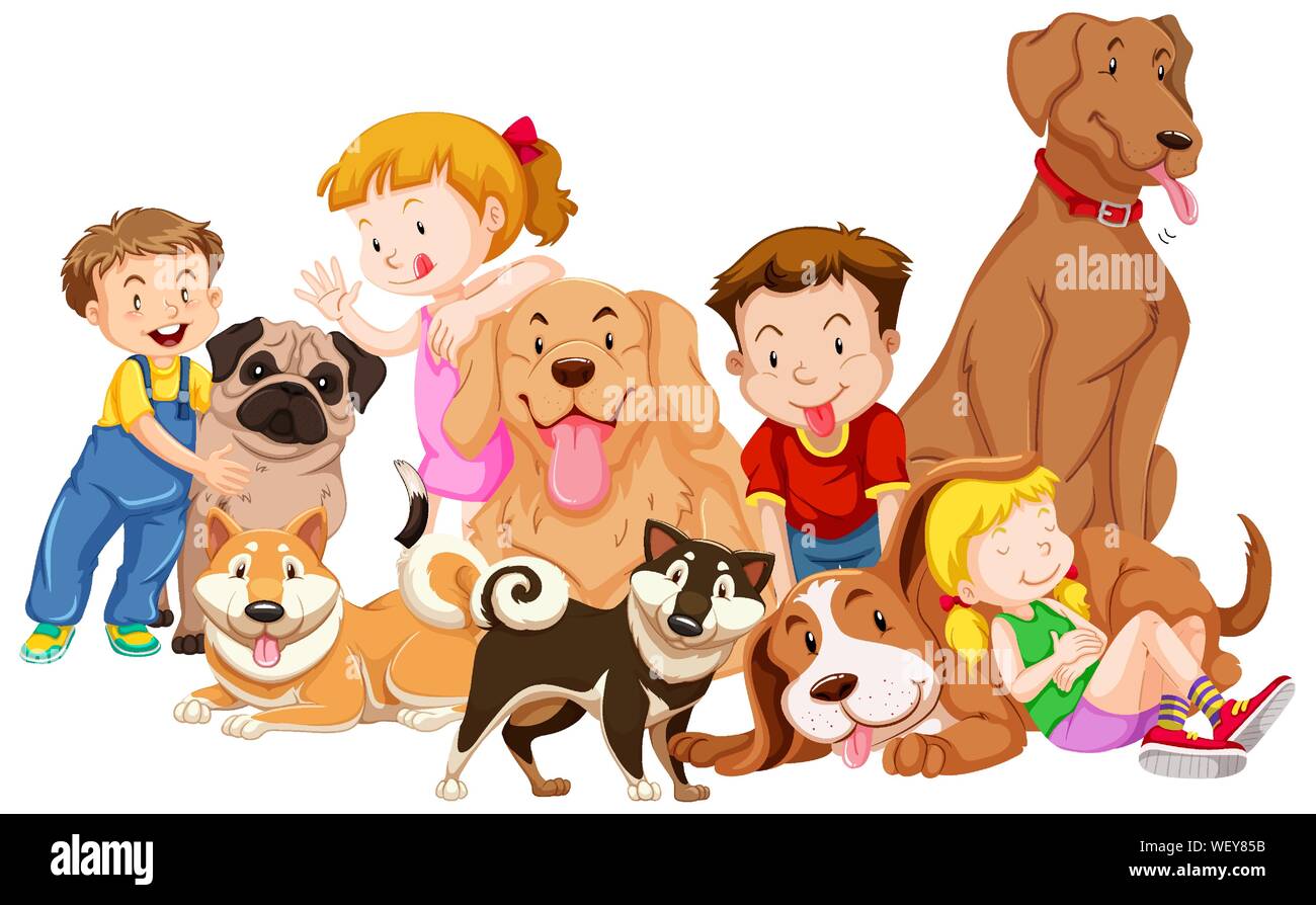 Children with animals on isolated background illustration Stock Vector ...