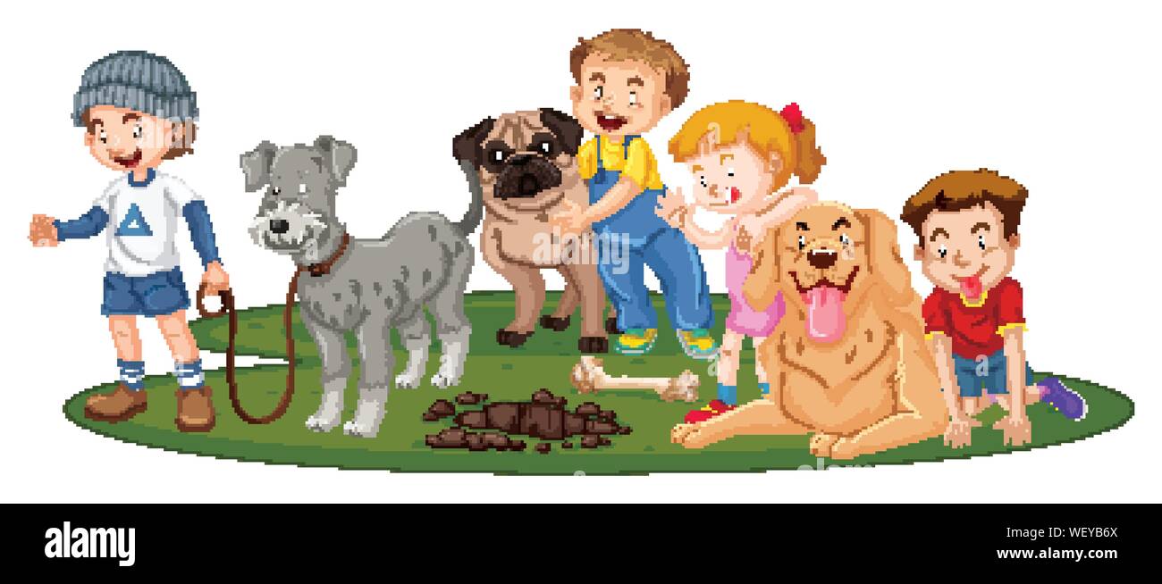 Children with animals on isolated background illustration Stock Vector ...
