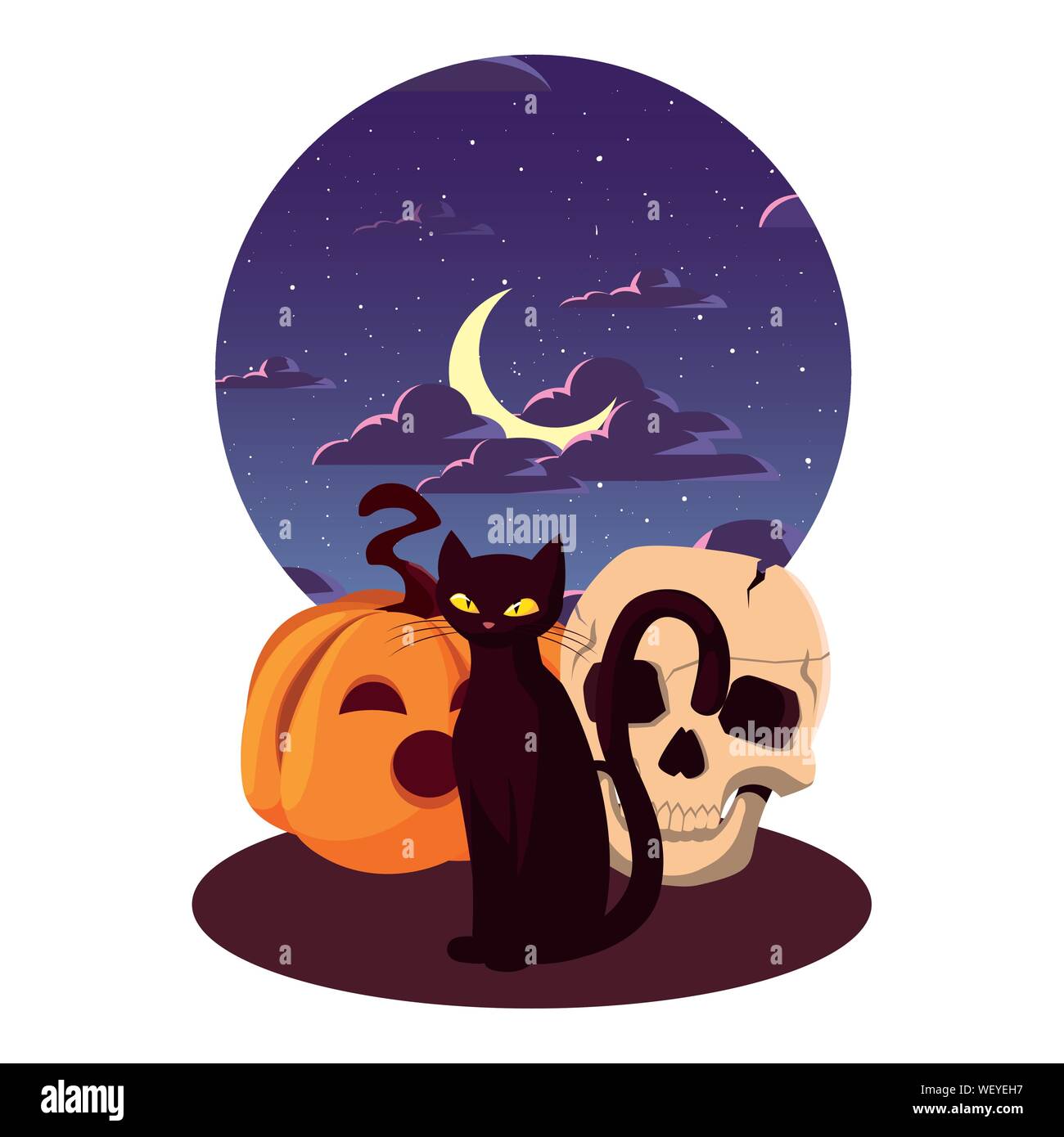 pumpkin cat happy halloween celebration night event vector illustration ...