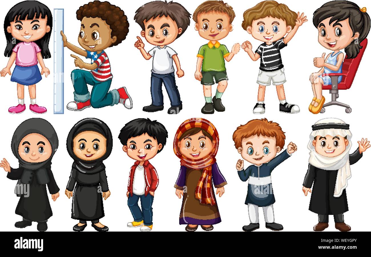 Set of children from different countries illustration Stock Vector